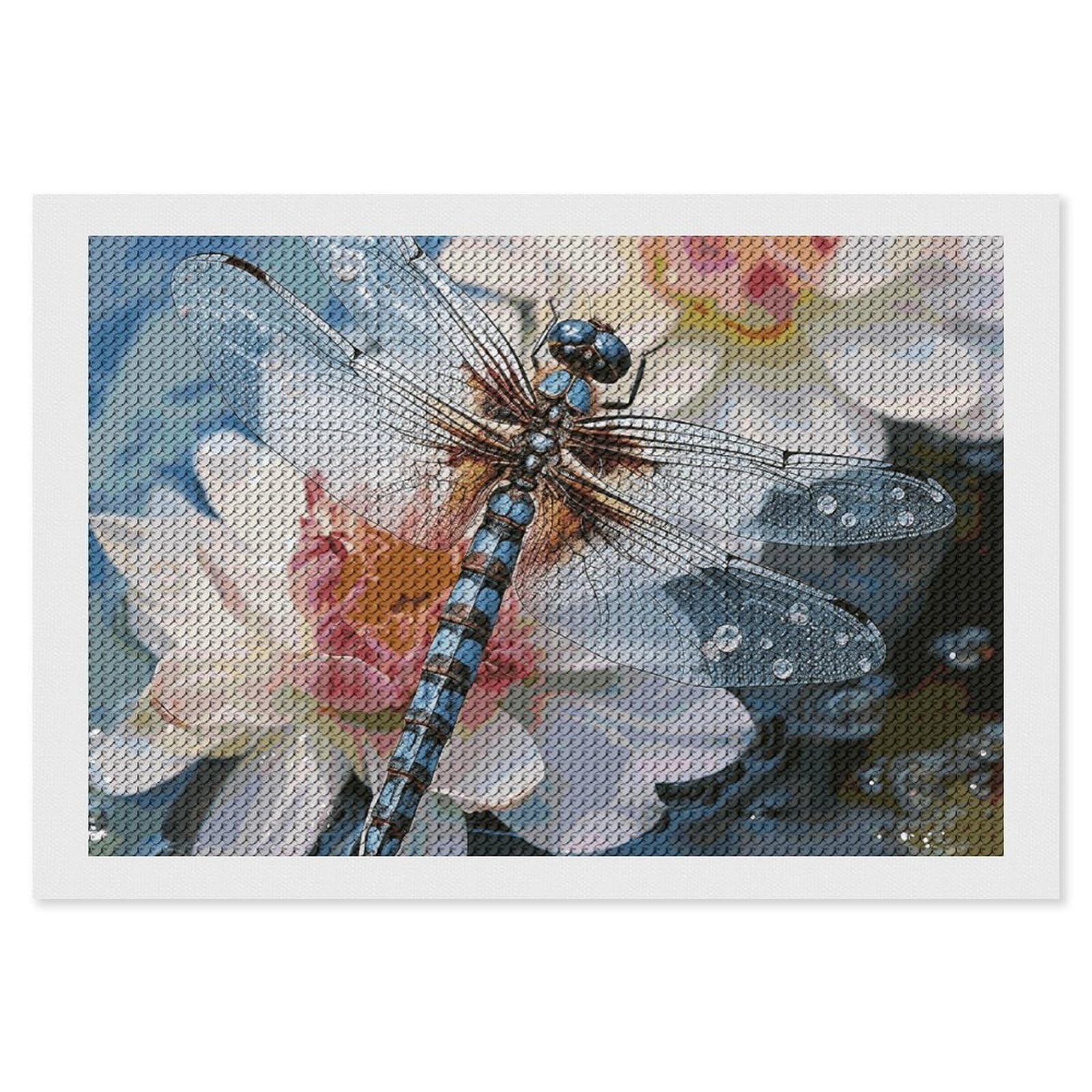 Dragonfly Flower Diamond Art Kits for Adults, DIY 5D Diamonds Painting Kits for Beginner, Round Full Drill Diamond Dots Painting, 8"x12" Diamonds Pictures Gem Art and Crafts Wall Decor