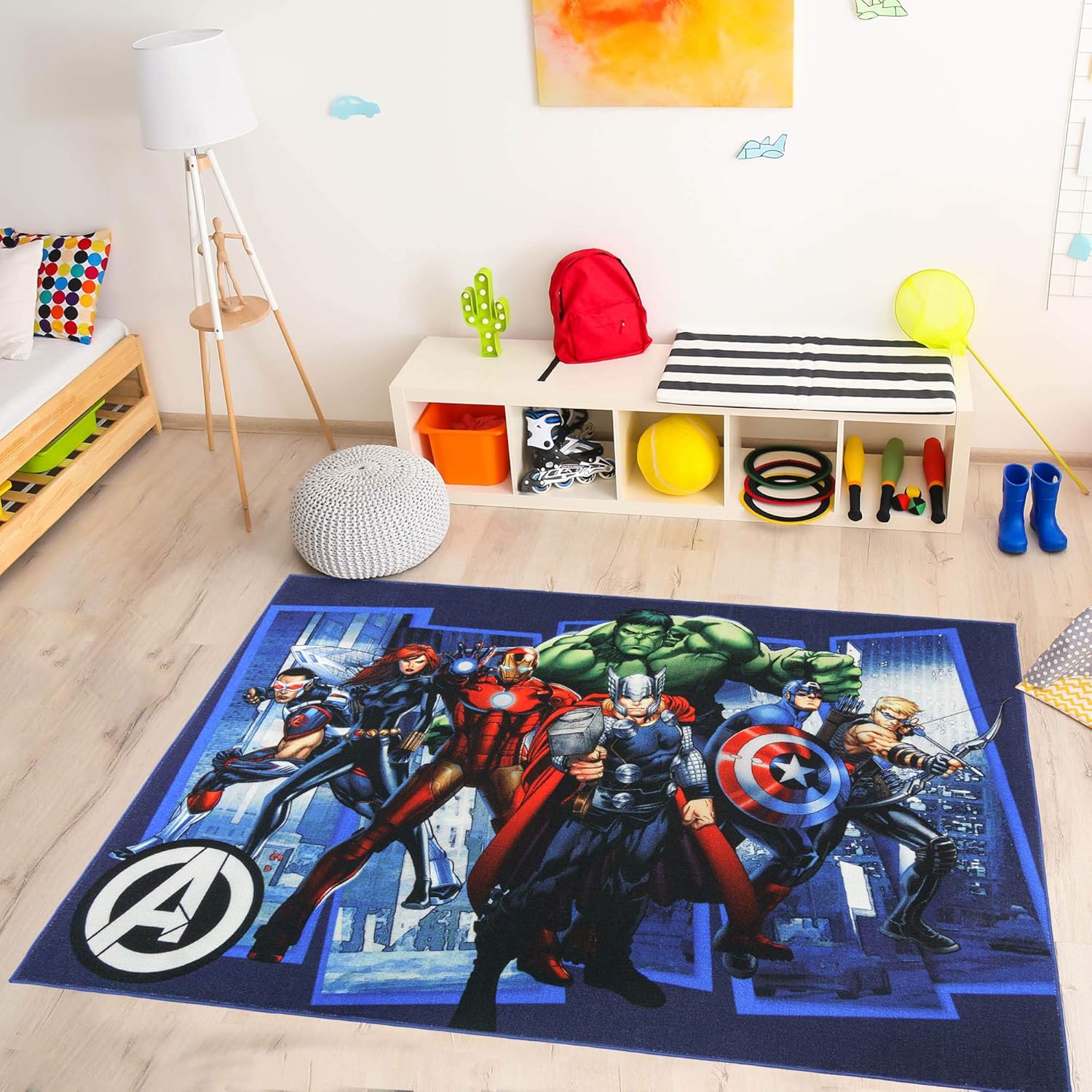 Gertmenian Marvel Avengers City Indoor Area Rug - 4x6 Large, Non-Slip, Ideal for Children in Bedroom, Game Room, Classroom, Nursery or Play Area - Superheroes, Navy/Multi, 47328