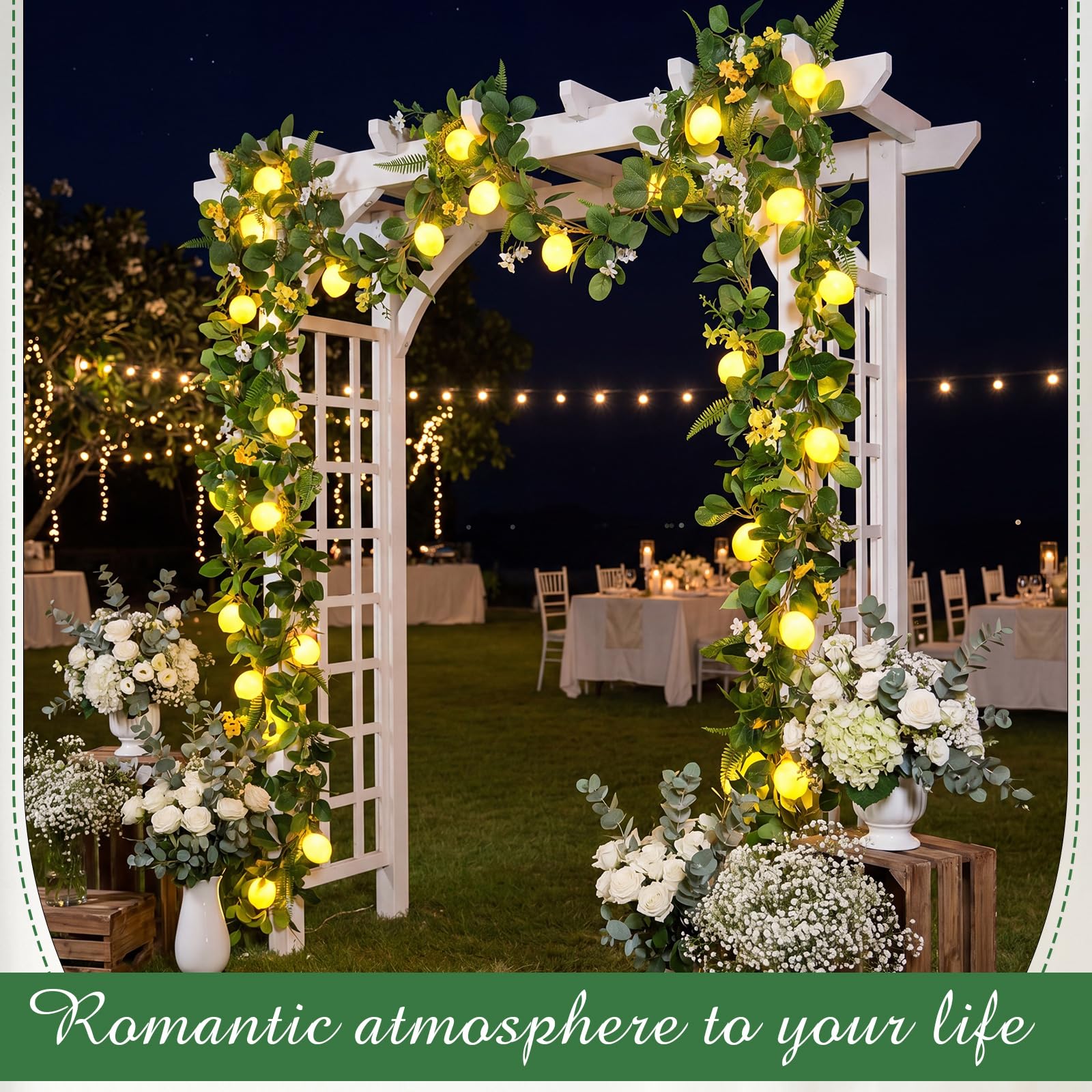 Baquler 2 Stück 3D-LED-Lichterkette, batteriebetrieben, Frühling, Sommer, künstliche Obstgirlande, Glühbirnen mit Zweigen, Blättern, Lichterketten für Hochzeit, Party, Tischdekoration, Zitronenblüte