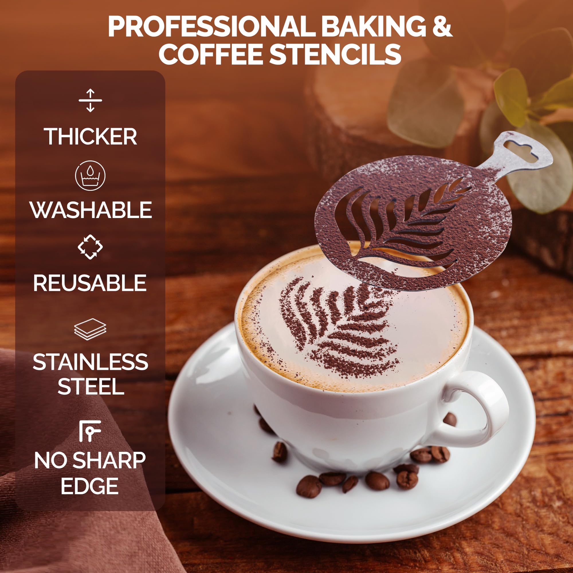 5Pcs Stainless Steel Reusable Metal Coffee Stencils for Latte Art Coffee Decorating Kit - Cookie Stencils for Royal Icing - Metal Baking Stencil Christmas- Cake Decorating Kit