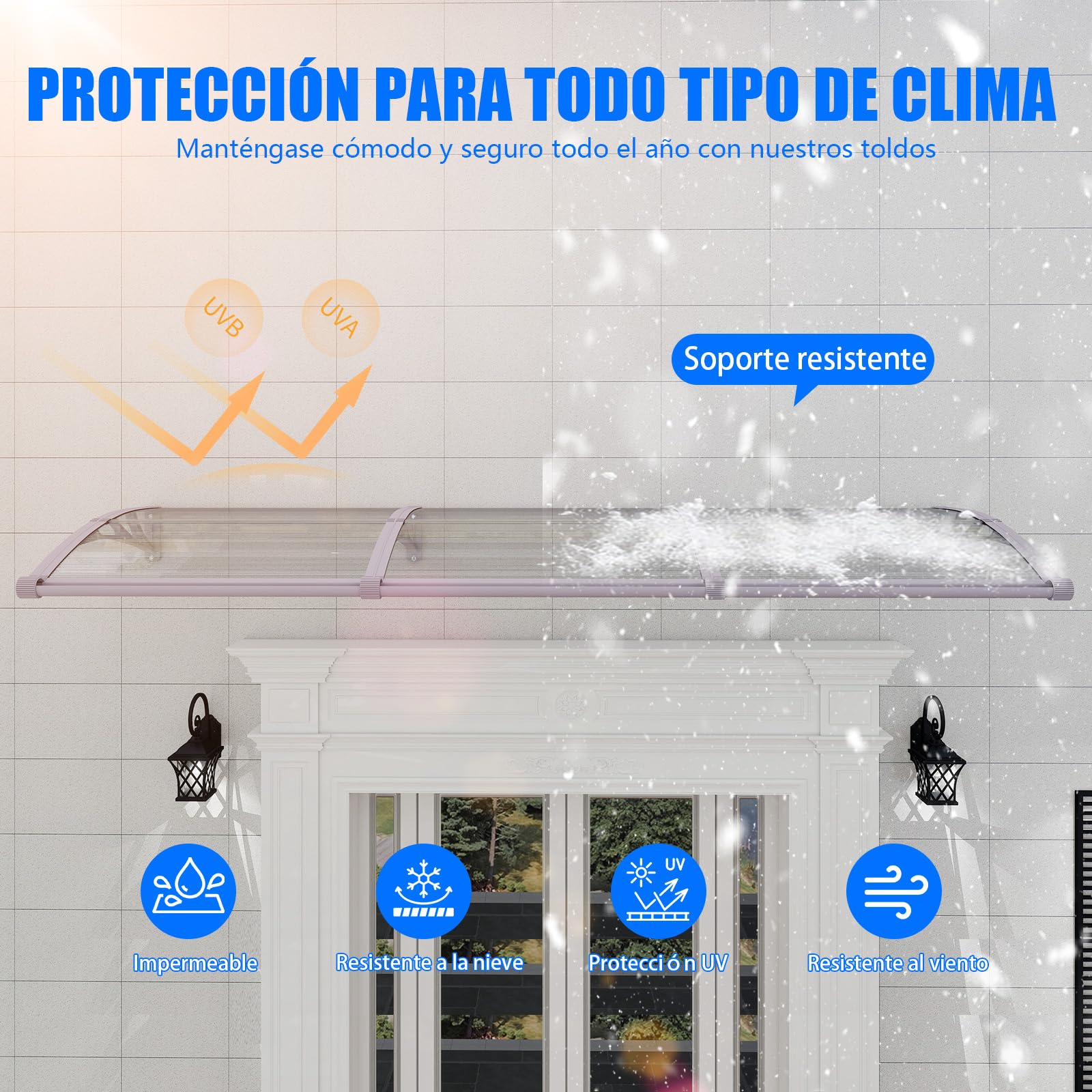 Marquesina para Puerta Exterior 100x80 CM,Tejadillo de Protección con Fregadero de Drenaje contra Lluvia y Rayos UV,Cubierta de Policarbonato para Puertas,Ventanas,Porches,Patios y Terrazas