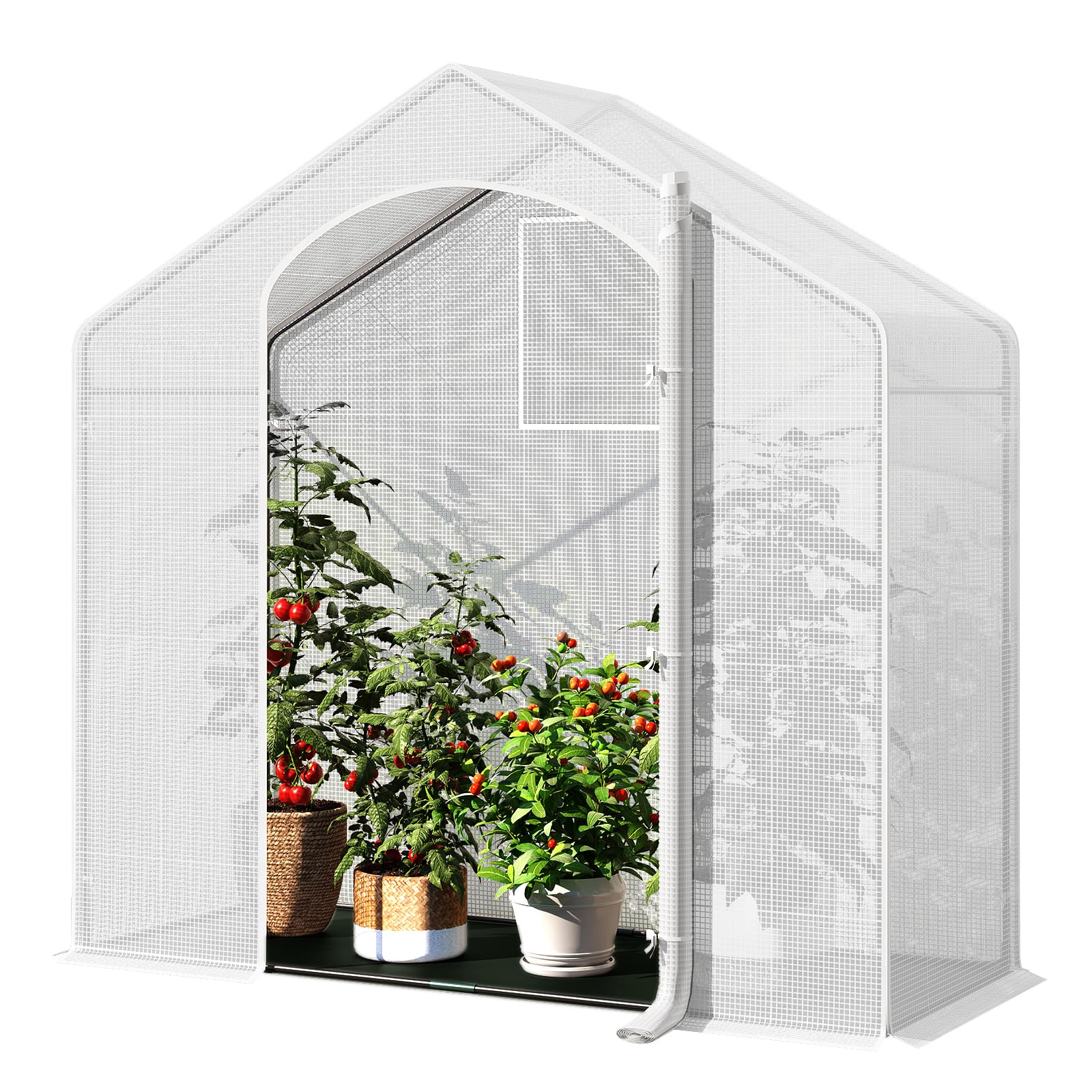 WOLTU Foliengewächshaus Winterfest mit Schwarzer PE-Gewebeboden, gewächshaus Folie für Aufzucht Tomaten, Tomatenhaus mit Tür Fenstern, aus Stahlrohr PE, 200x80x200cm, Weiß