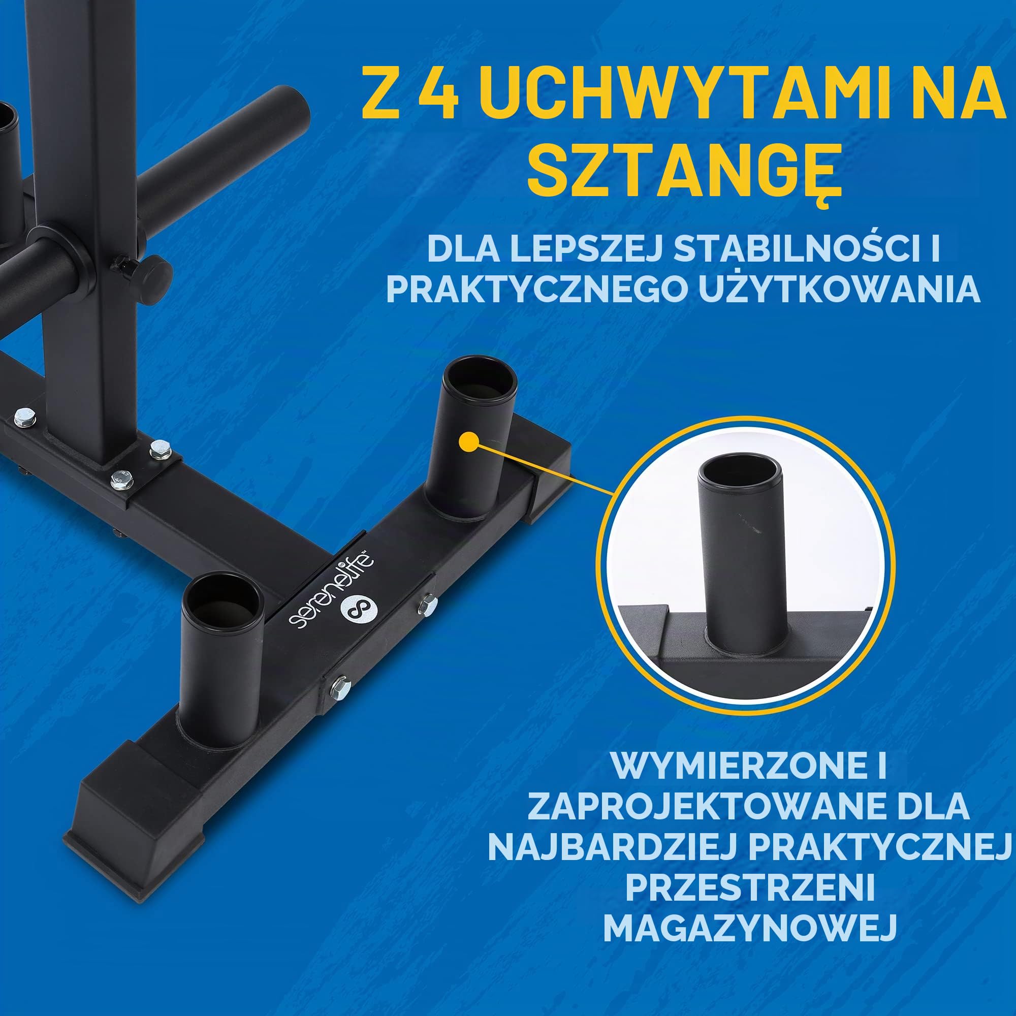 SereneLife Olympic Stojak na talerze obciążeniowe, nośność 362 kg, wytrzymały organizer na siłownię, odporna na zarysowania, wykończenie proszkowe, łatwy w montażu, kompaktowy i zajmuje mało miejsca,