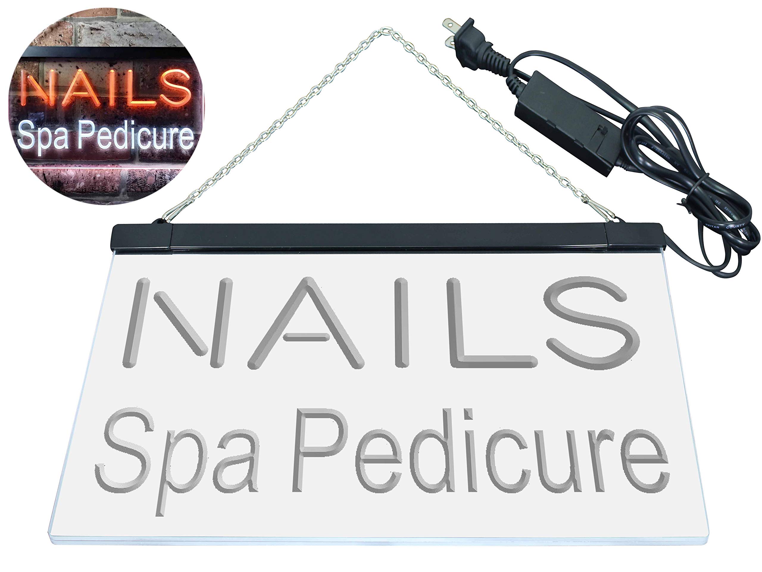 ADVPRO Nails SPA Pedicure Beauty Salon Dual Color LED Enseigne Lumineuse Neon Sign Blanc et Orange 600 x 400mm st6s64-i0357-wo