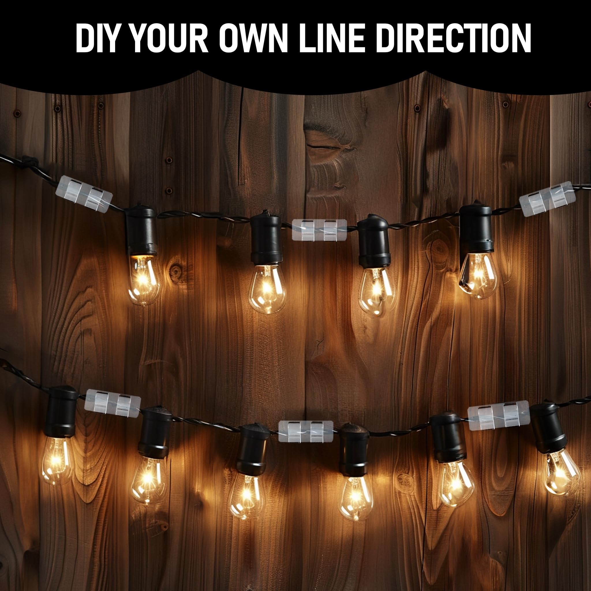 TW SHINE Hooks for Outdoor String Lights Clips, 60 Pack Heavy Duty Clips Clear Light Hook with Waterproof Adhesive Strips, Outside UV-Resistant Cord Hooks for Hanging Christmas Light Cable Organizer