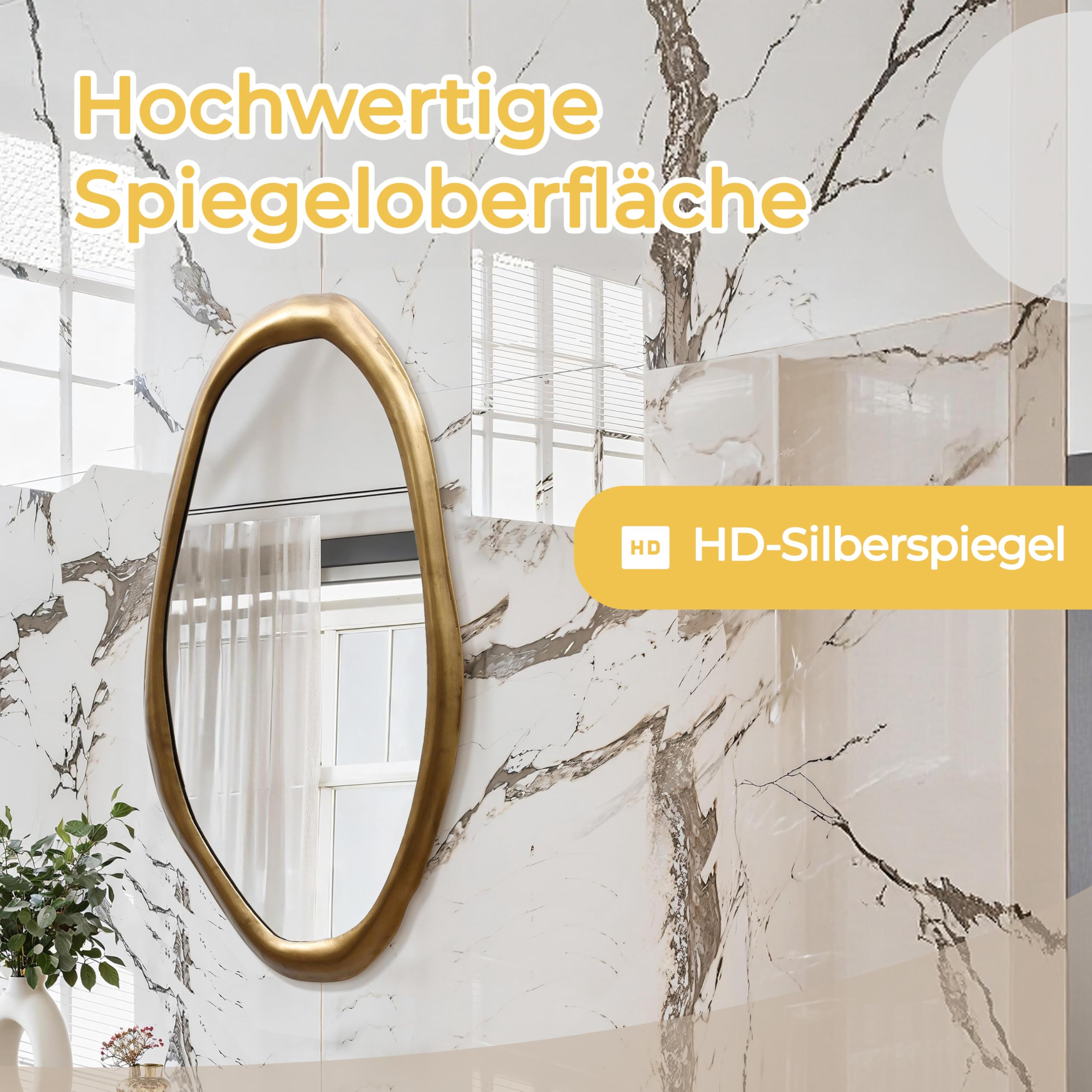 Hometopia Spiegel Asymmetrisch Gold 75x40 cm Dekorative Wandspiegel | Modern HD Spiegelglas Badspiegel mit Metallrahmen, Unregelmäßiger Spiegel für Flur Bad Badezimmer Schlafzimmer Wohnzimmer