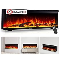 KAMINIO Camino elettrico LEA – Caminetto 3-in-1 con vista panoramica, riscaldamento, effetto fiamma 3D, 12 colori di fiamma, telecomando (60 pollici)