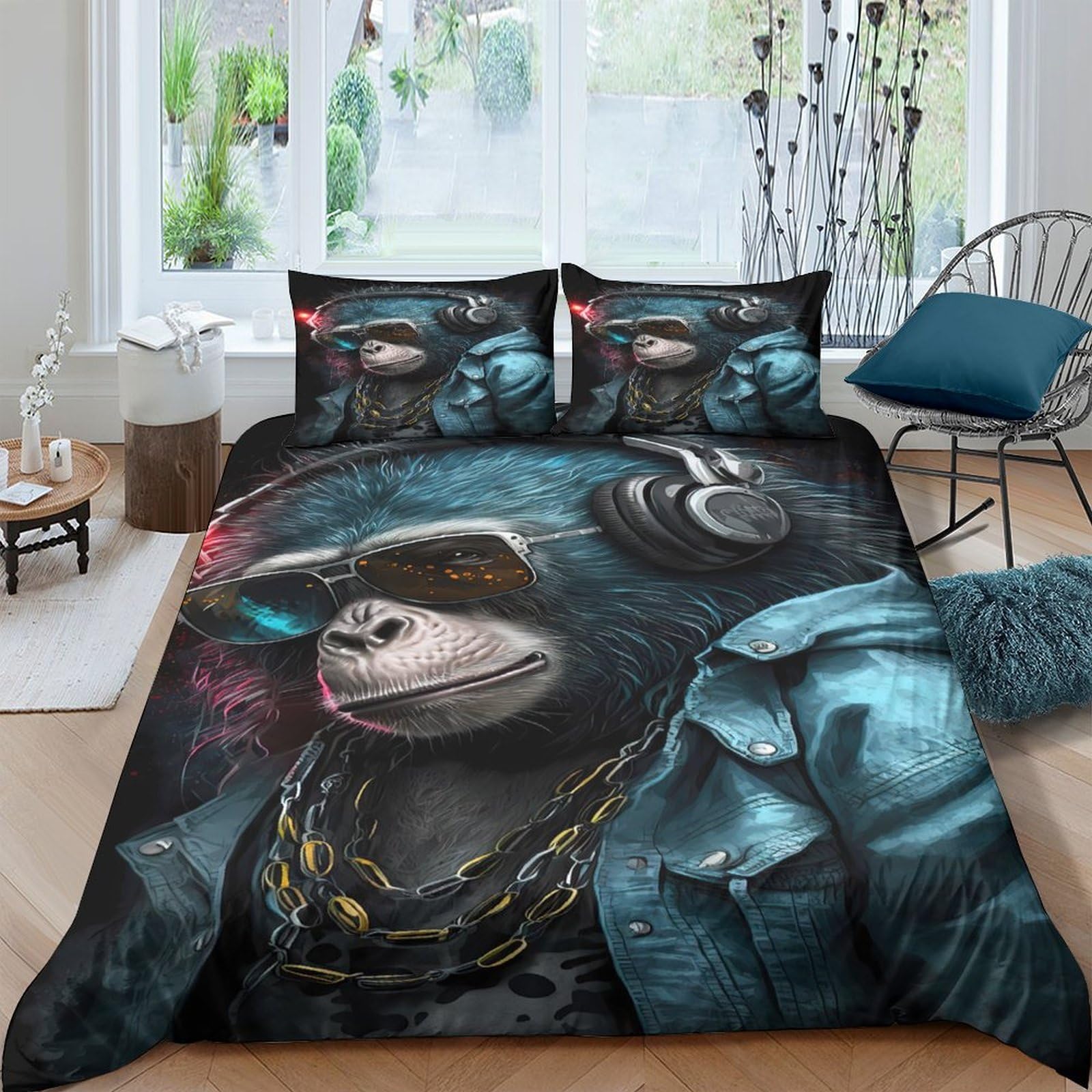 Ctjqhvkz Style-5 3D Printed Cool Hip Hop Gorilla Fitted Sheet Microfiber Soft Breathable Graffiti Art Bed Cover For Bedroom Dorm Mattress Protection Decor Single（135X200cm）