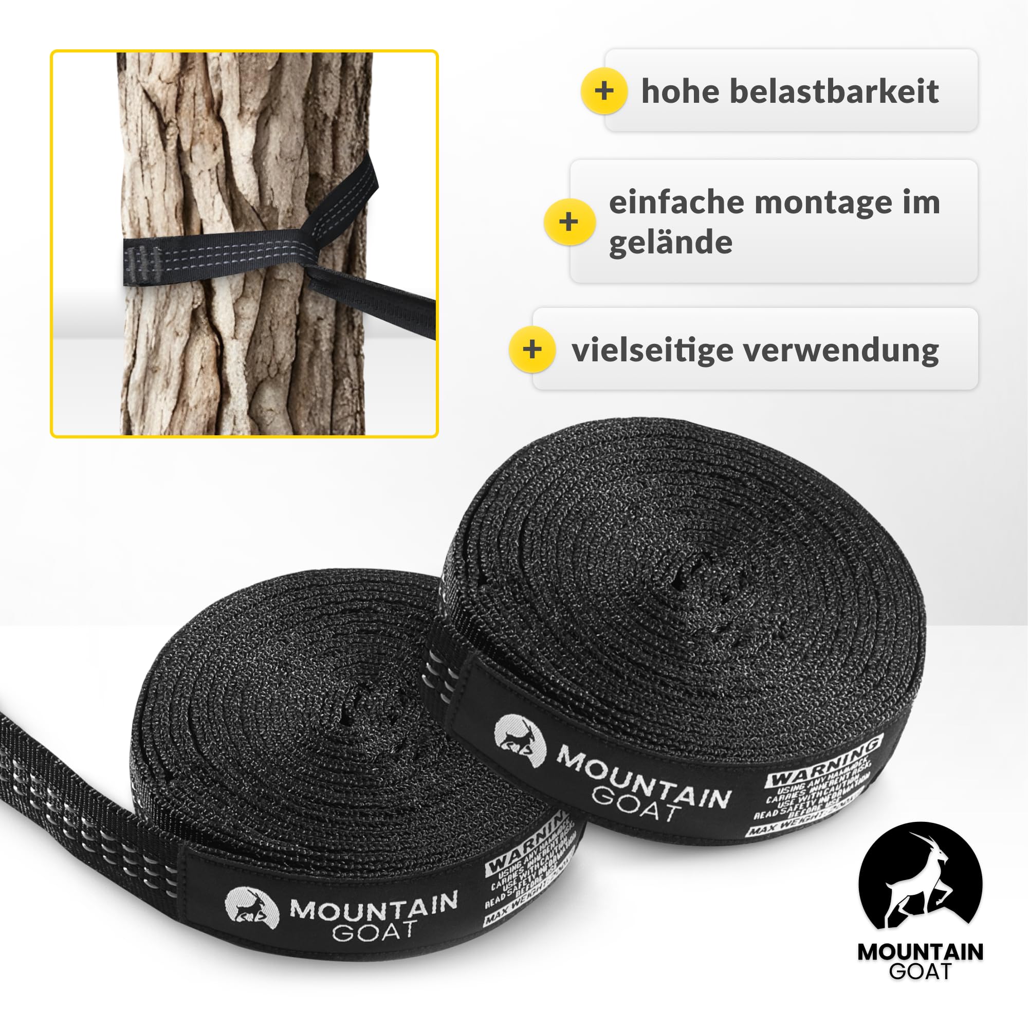 MOUNTAIN GOAT Hängematte Outdoor für 2 Personen, 300 × 200 cm, Doppelhängematte mit Befestigungs-Set, Nylon Camping Reisehängematte, 200 kg Belastung, Grün