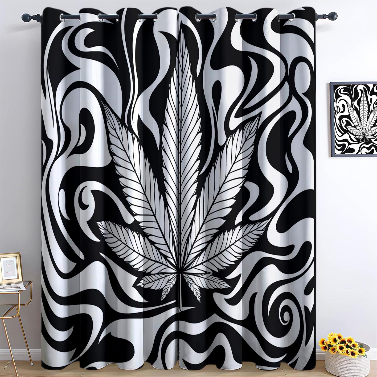 Rideaux occultants enfant au motif feuilles noir et blanc pour le sommeil serein de votre bébé