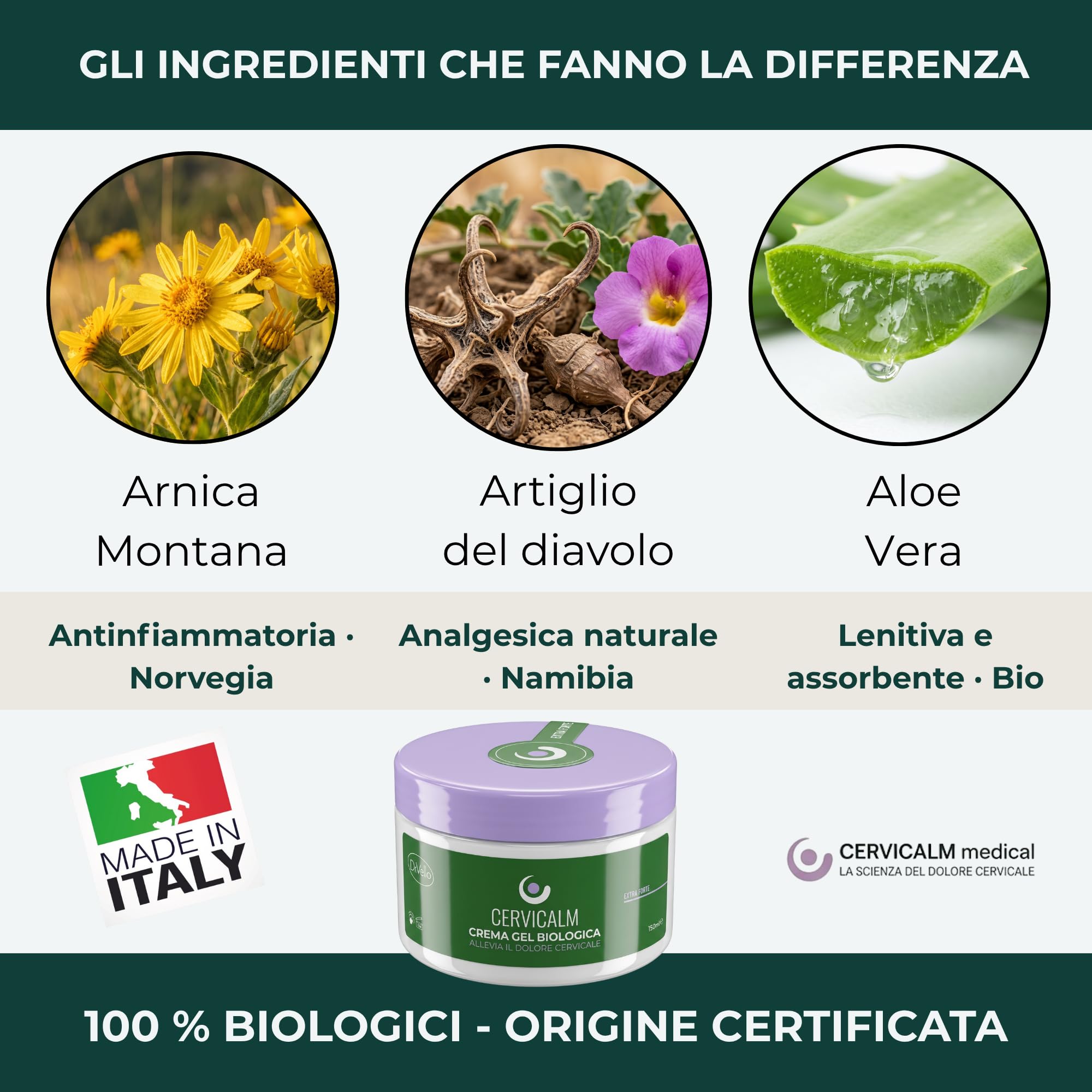 Crema Cervicale Riscaldante – CERVICALM Dott. Vella – Arnica Forte, Artiglio del Diavolo, Aloe Vera – Antinfiammatorio Naturale Biologico Made in Italy 150ml