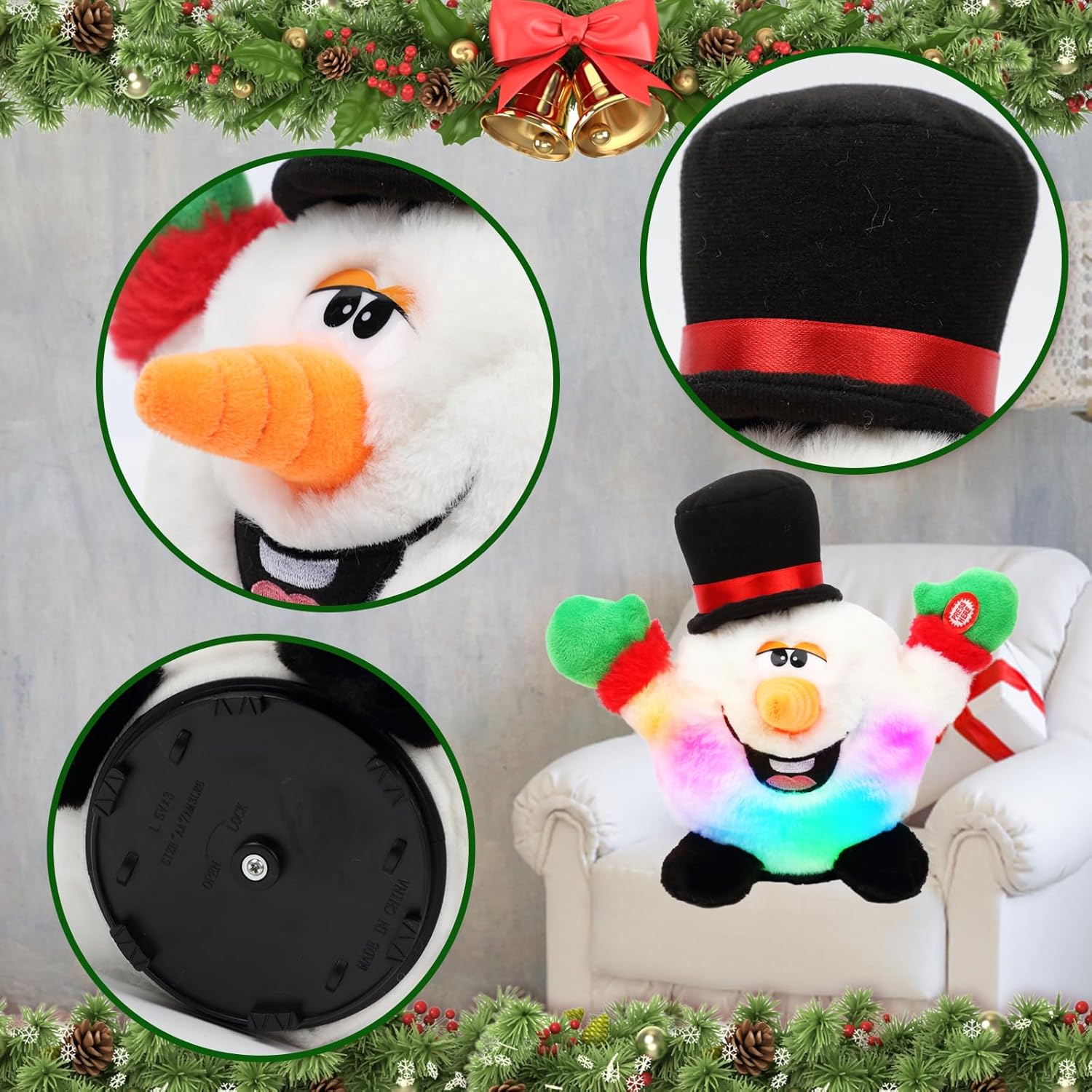 Hopearl Singing Dancing Light up Christmas Interactive Toy Snowman Snowball Animated Plush Toy Gift for Kids Toddlers Boys Girls, 11''