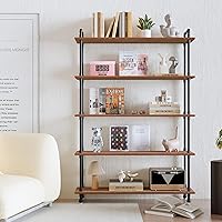 Vista 1 de Industrial Bookshelf, 5-Tier Pipe Shelf, Wall Mounted Bookcase for Home and Office (Weathered Brown, 48" L x 11.8" W x 70" H)