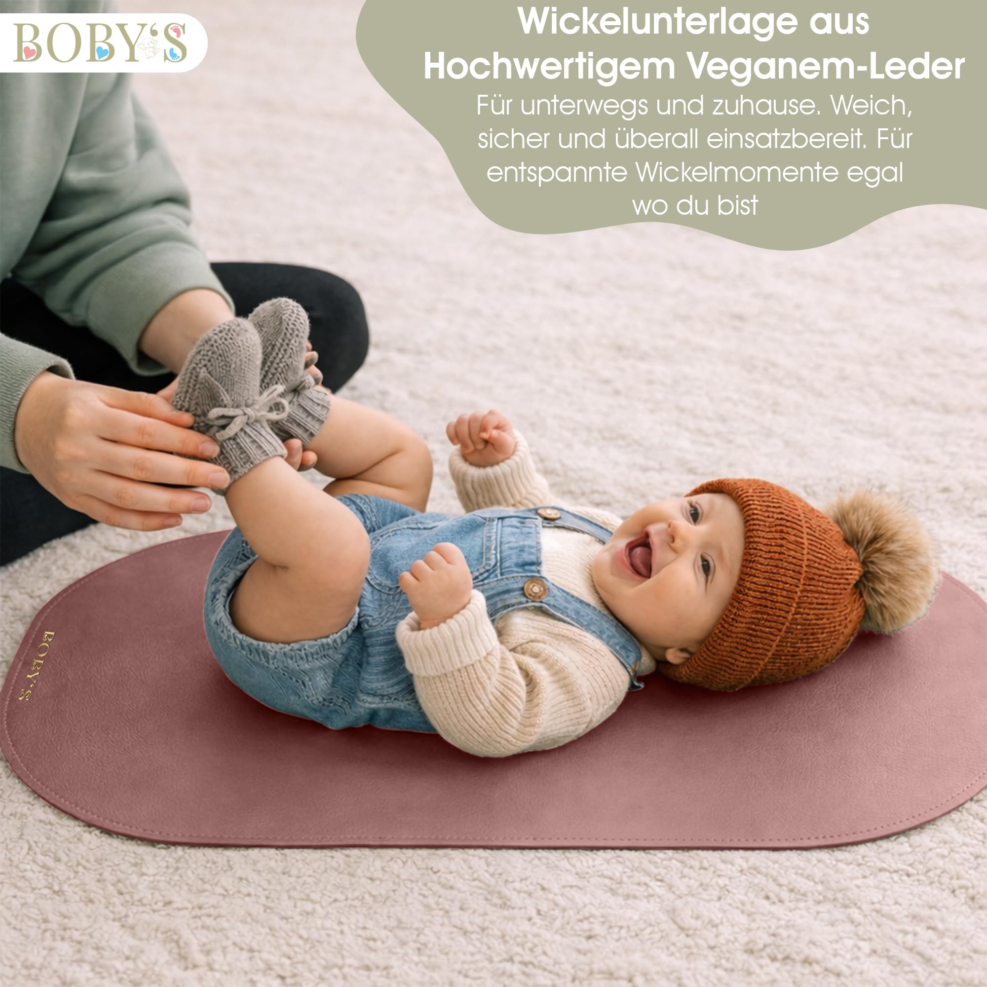 Wickelunterlage für unterwegs Baby Wickelmatte wasserdicht & abwaschbar faltbare Reise Wickelauflage aus veganem Leder Wickeltischauflage kompakt für Wickeltasche hygienisch Neugeborene (Pink)