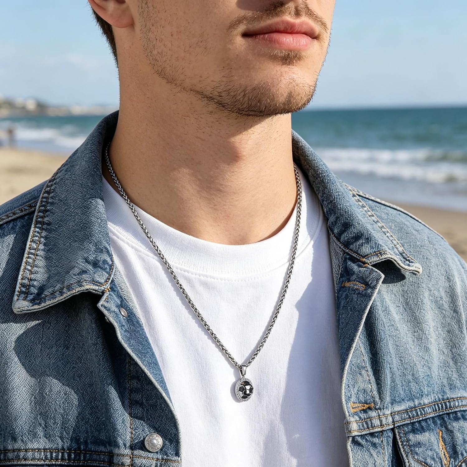 Soccer Necklace for Boys Basketball Baseball Football Fanatic Gifts Stainless Steel Thick Wheat Chain Pendant Sport Jewelry Gift for Sprots Fan Men Teen Boys Girls Son Daughter Grandson