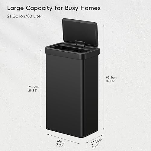 Miniatura 9 de EKO EcoSmart - Basurero de cocina alto y grande, 80L21.1 G de alta capacidad, cubo de basura con sensor de movimiento cuadrado suave sin contacto,