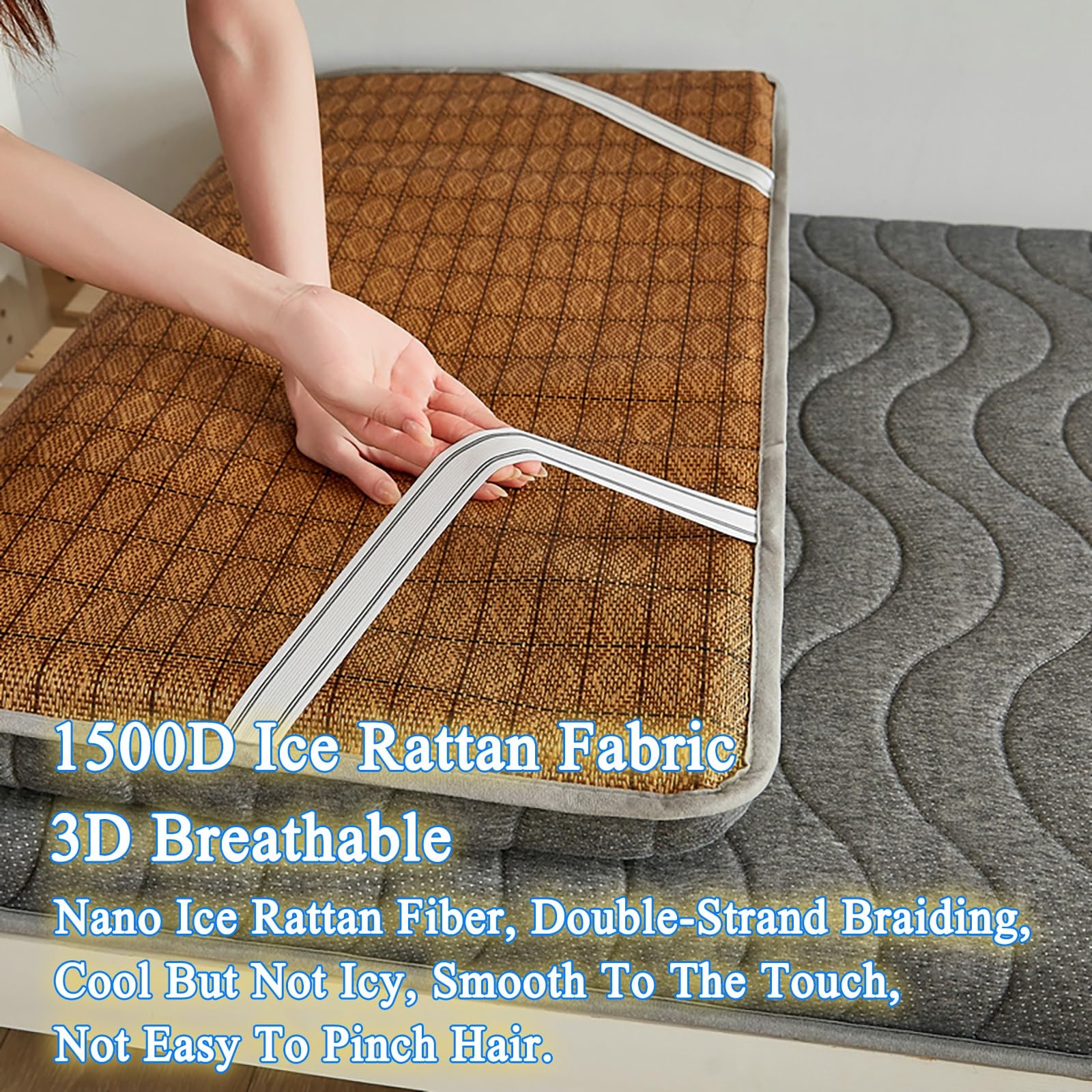 Podwójny materac, dzianinowy bawełniany materac podłogowy futon, do łóżka w akademiku, 1500D Ice Rattan, wszystkie pory roku