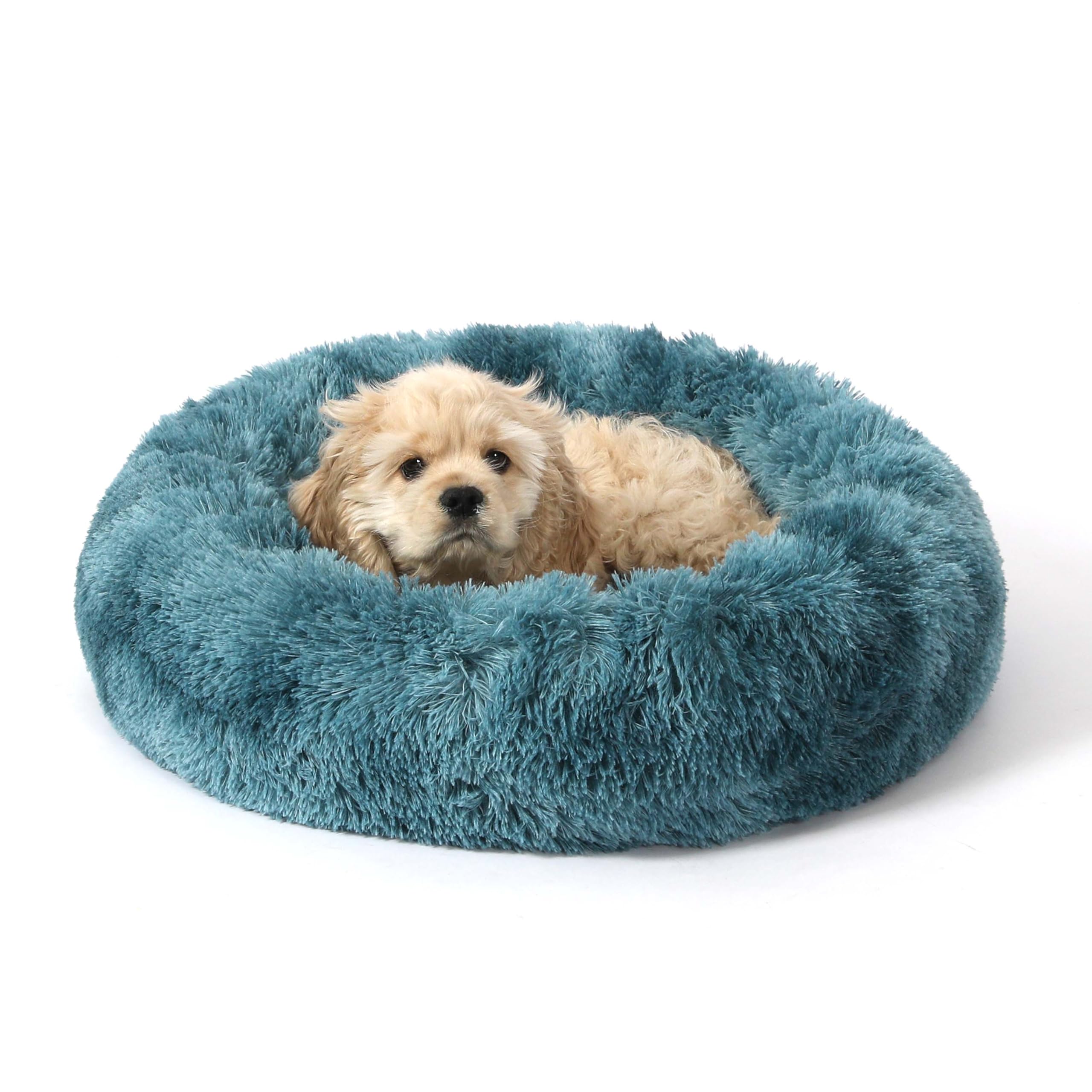 NOYAL Calming Donut Dog Bed for Small to Medium Dogs & Cats - Plush Faux Fur Anti-Anxiety Pet Bed with Machine Washable Cover & Non-Slip Base — image 1