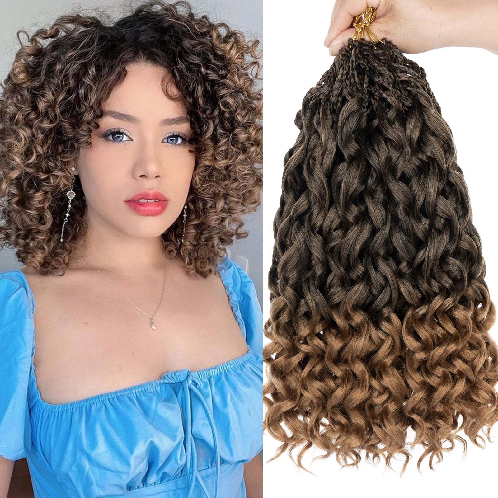 14 Inch Gogo Curl Crochet Hair 8 Packs Pre-looped Ocean Wave Crochet Hair Bohemian Box Braids Deep Wave Crochet Hair Synthetic Water Wave Curly