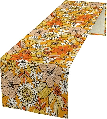Miniatura 39 de Camino de mesa floral retro de los años 70, margarita hippie con flores de paz y amor, fiesta de cumpleaños, decoración del hogar, cocina y comedor,