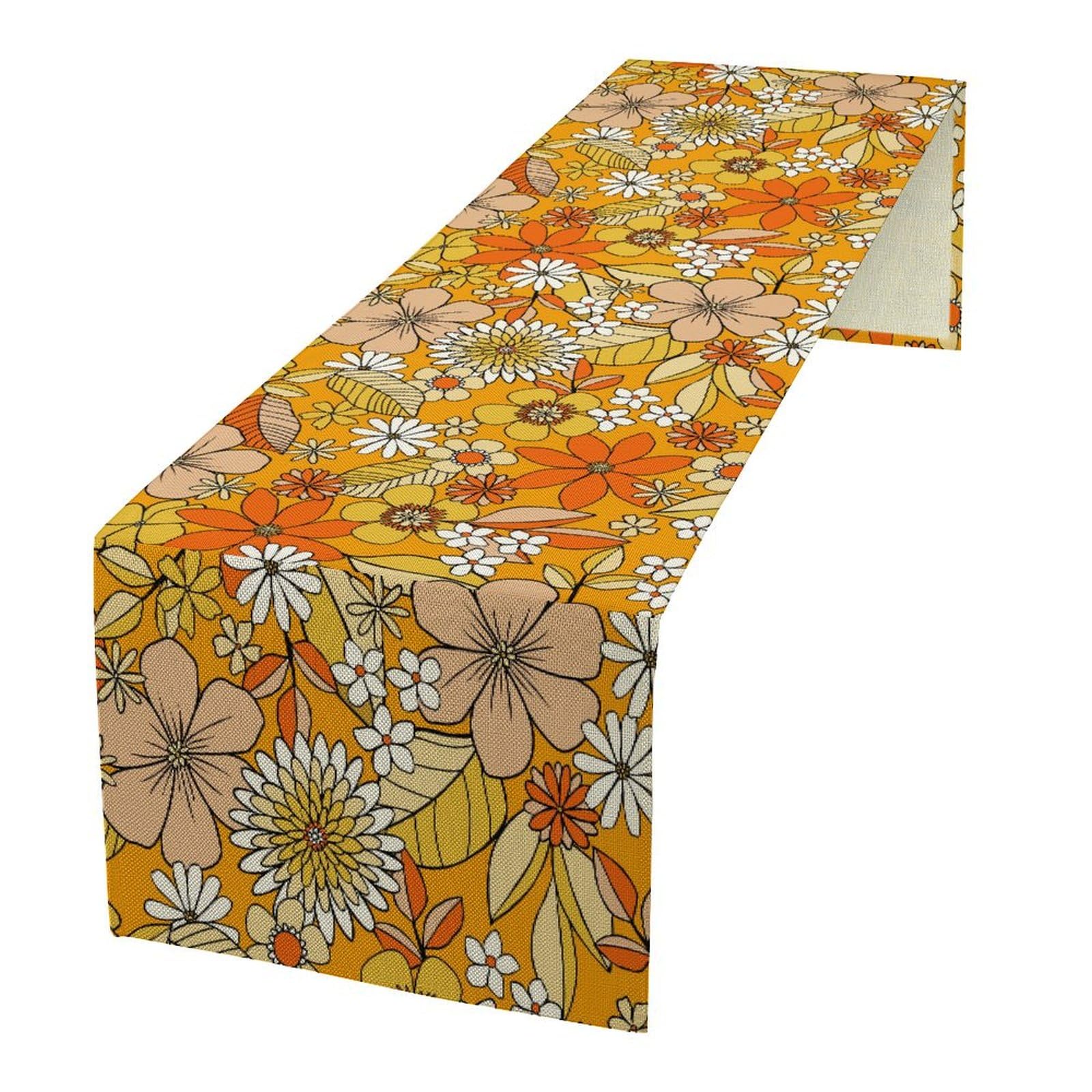Floral Table Runner Retro 70s Hippie Daisy Flower Peace Love Birthday Party Retro Kitchen Dinning Home Decoration 13x108 Inch โ image 1