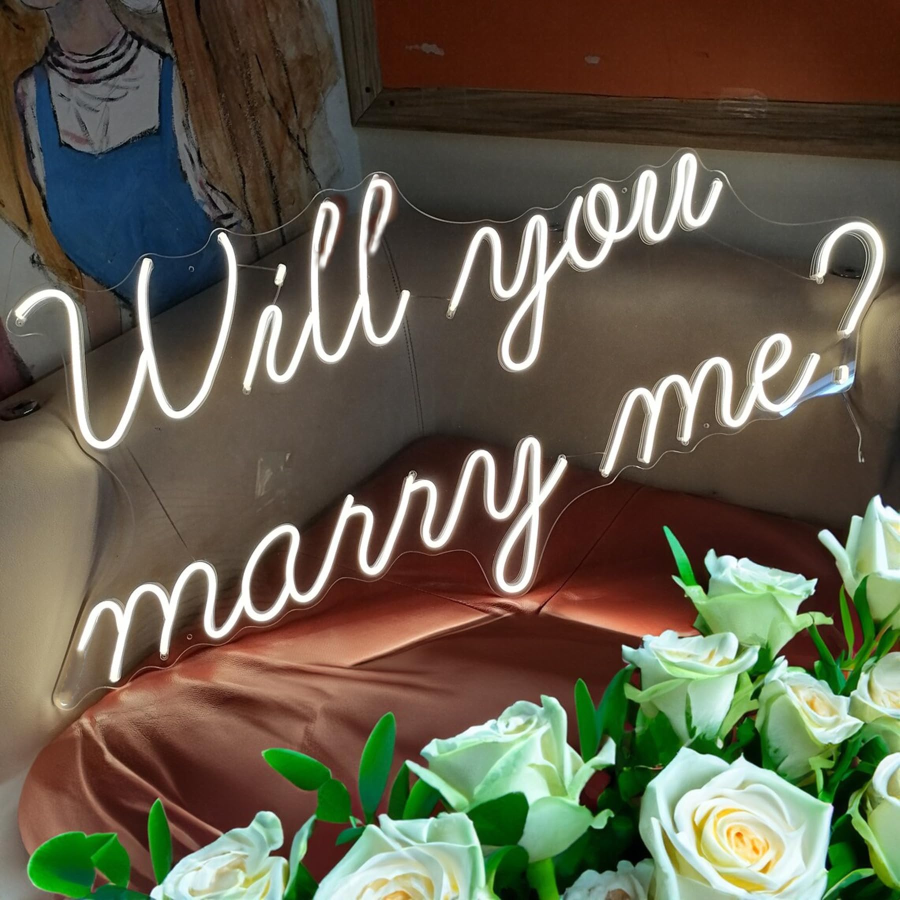 Neon Will You Marry Me Sign for Valentine Proposal Party Wedding Wall Decor,LED Dimmable Large Neon Night Light USB Powered for Girlfriend fiancée,16.5x10in(Warm White) - Image 3