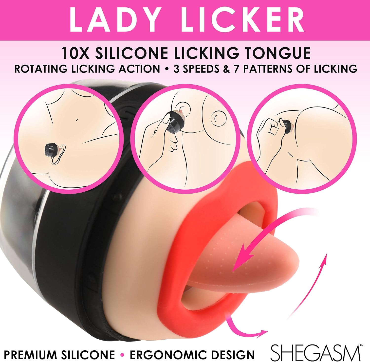LICKGASM Lady Licker Clitoral Stimulator for Women & Couples. Waterproof & Rechargable, 3 Speeds & 7 Licking Patterns Made with Premium Silicone, 3 Piece Set - Light