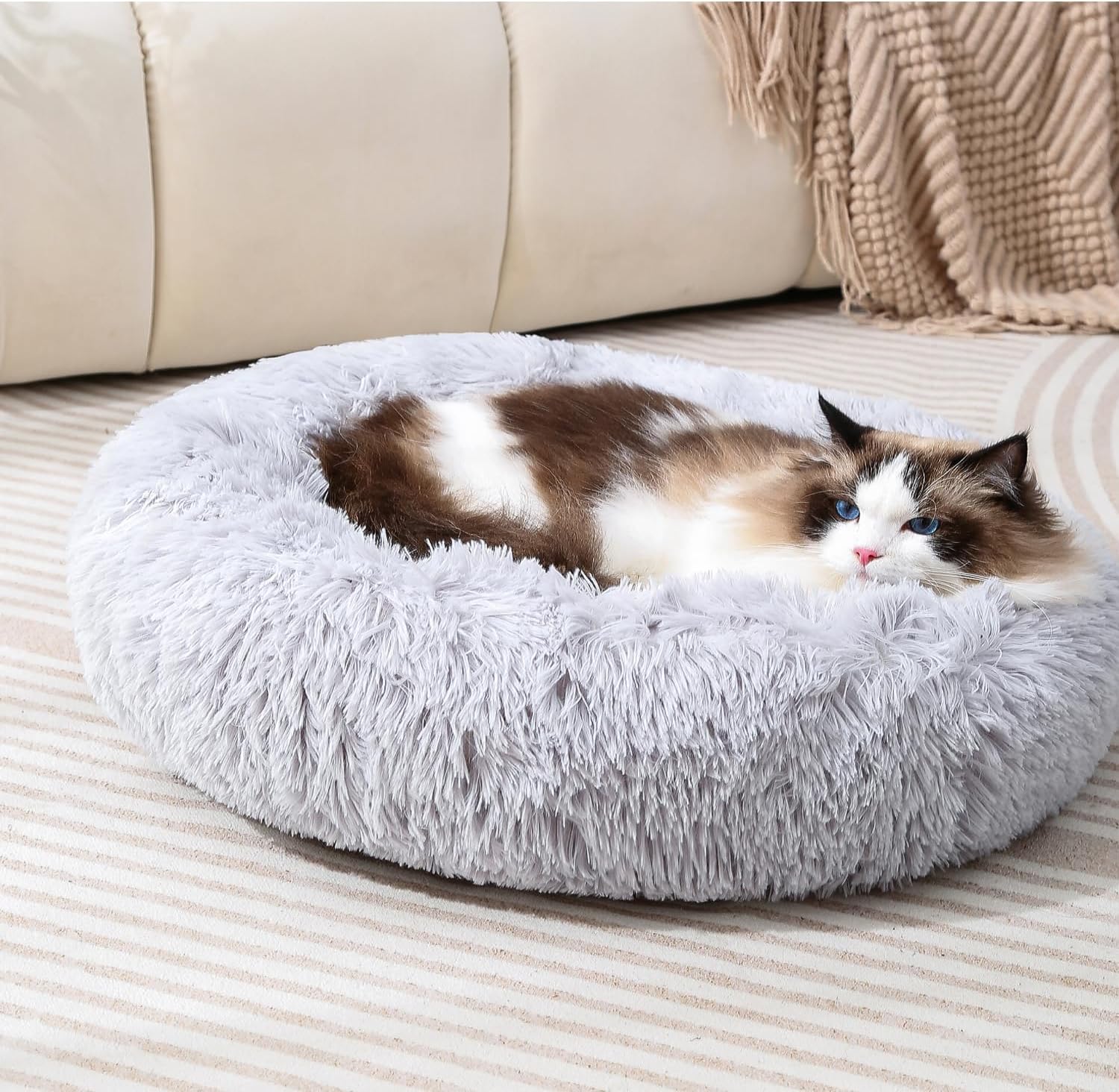 Donut Dog Bed Pet Bed Round Large Cat Bed Cat Donut Large Round Bed Fluffy Bed Calming Fluffy Bed for 20KG Pet
