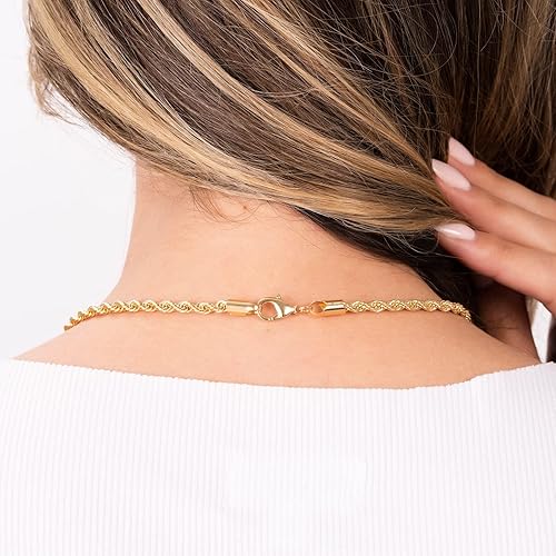 Miniatura 3 de Barzel Collar de cadena de cuerda chapada en oro de 18 quilates, fabricado en Brasil