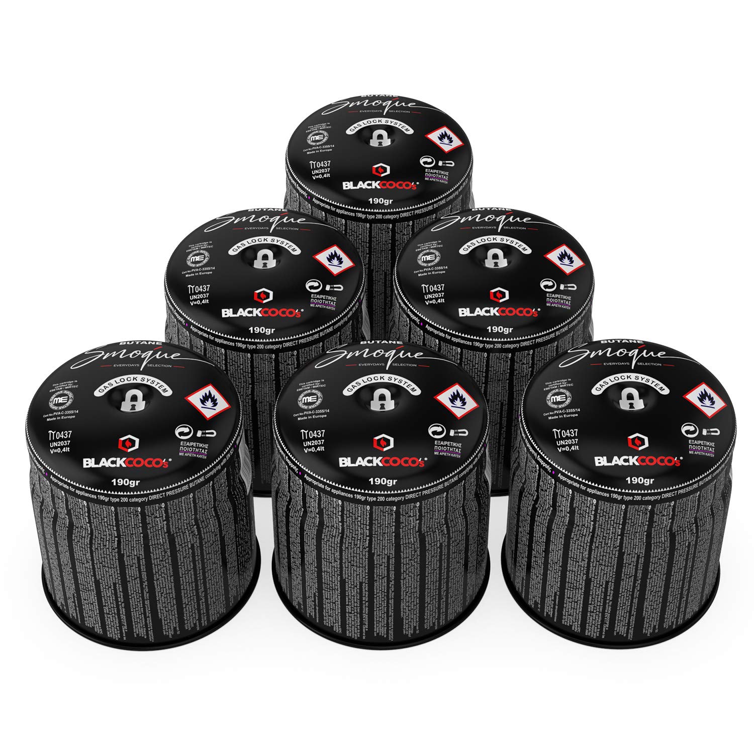 BLACKCOCO's 6 x 190 g butanowy kartusz gazowy, do kuchenki kempingowej, kuchenki gazowej, lutownicy, lampy kempingowej, kartusza gazowego