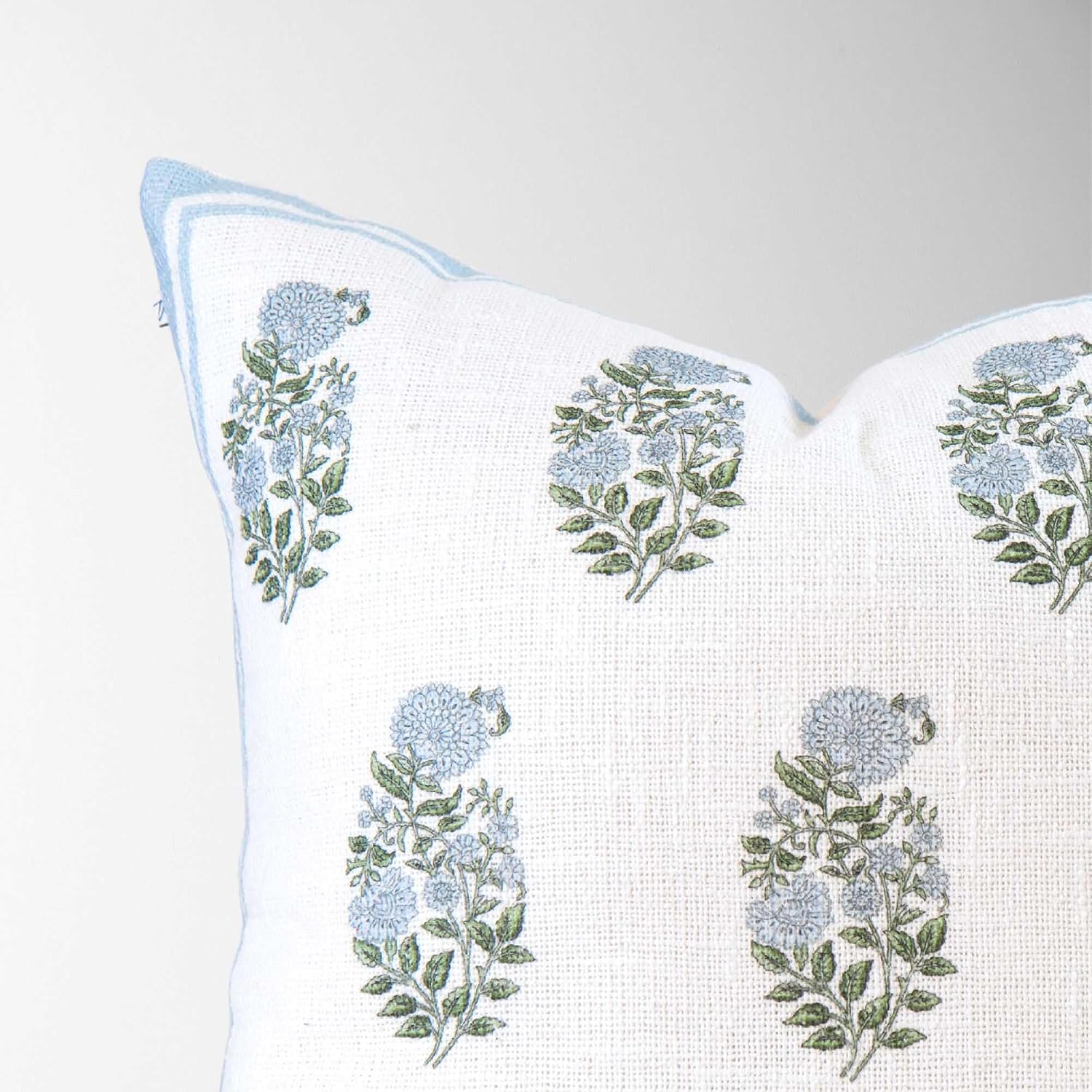 Tajik Home Genevieve Blue Block Print Lumbar Pillow Cover – 14x24, 100% Cotton Floral Cushion Cover for Sofa or Bed, Farmhouse & Grandmillennial Decor