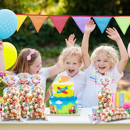 Miniatura 5 de Blulu 100 bolsas de golosinas para perros, recuerdos de fiesta para cachorros, bolsas de celofán con cono de pata de mascota, dulces sellables con