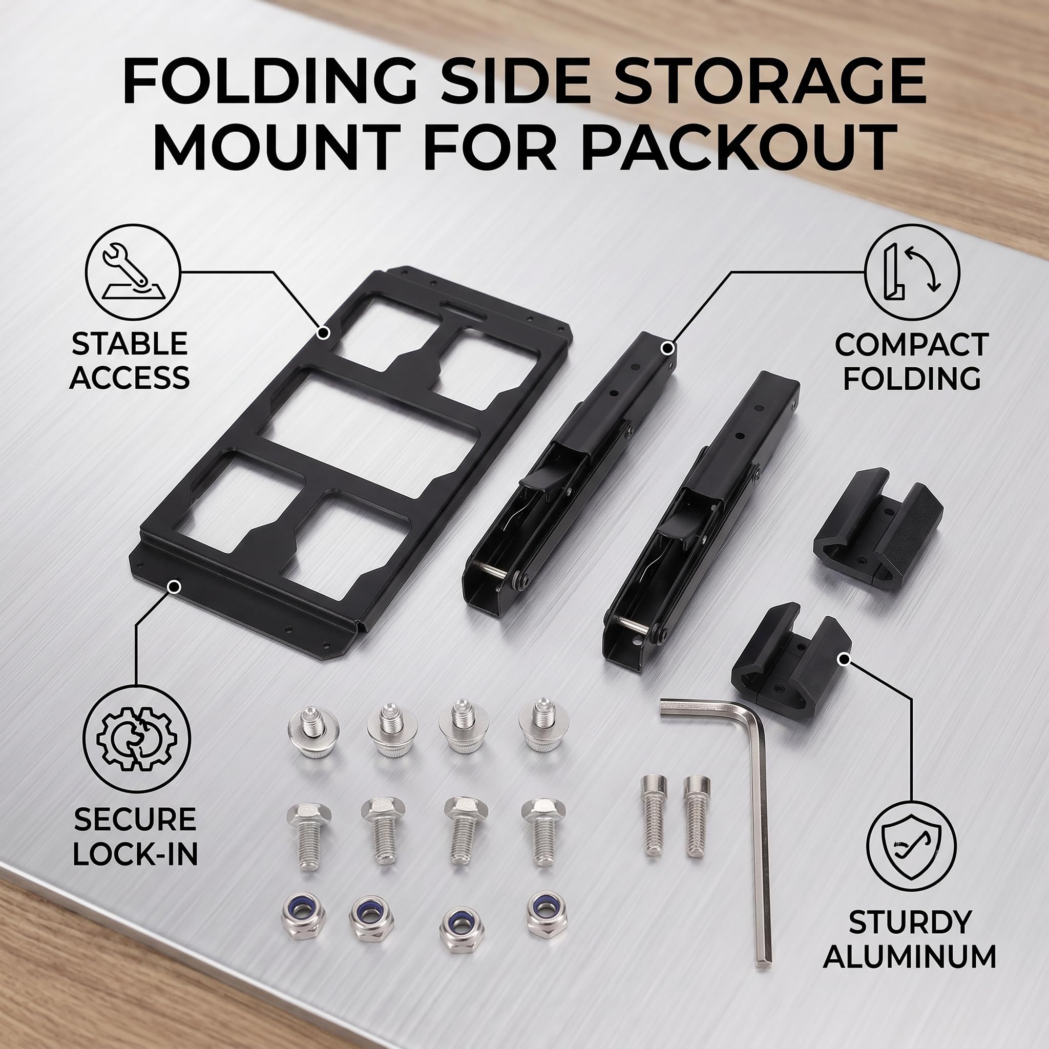 Alomejor Montaje Lateral Plegable para Caja de Herramientas de Embalaje Construcción de Aluminio Estable para Acceso Eficiente a Herramientas para Montaje o Reparaciones en la Plataforma o Pared del