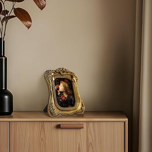 Miniatura 7 de Marcos de fotos dorados vintage de 2.5 x 3.5 pulgadas para pared y mesa, marcos de fotos pequeños pintados a mano de estilo barroco con flor en