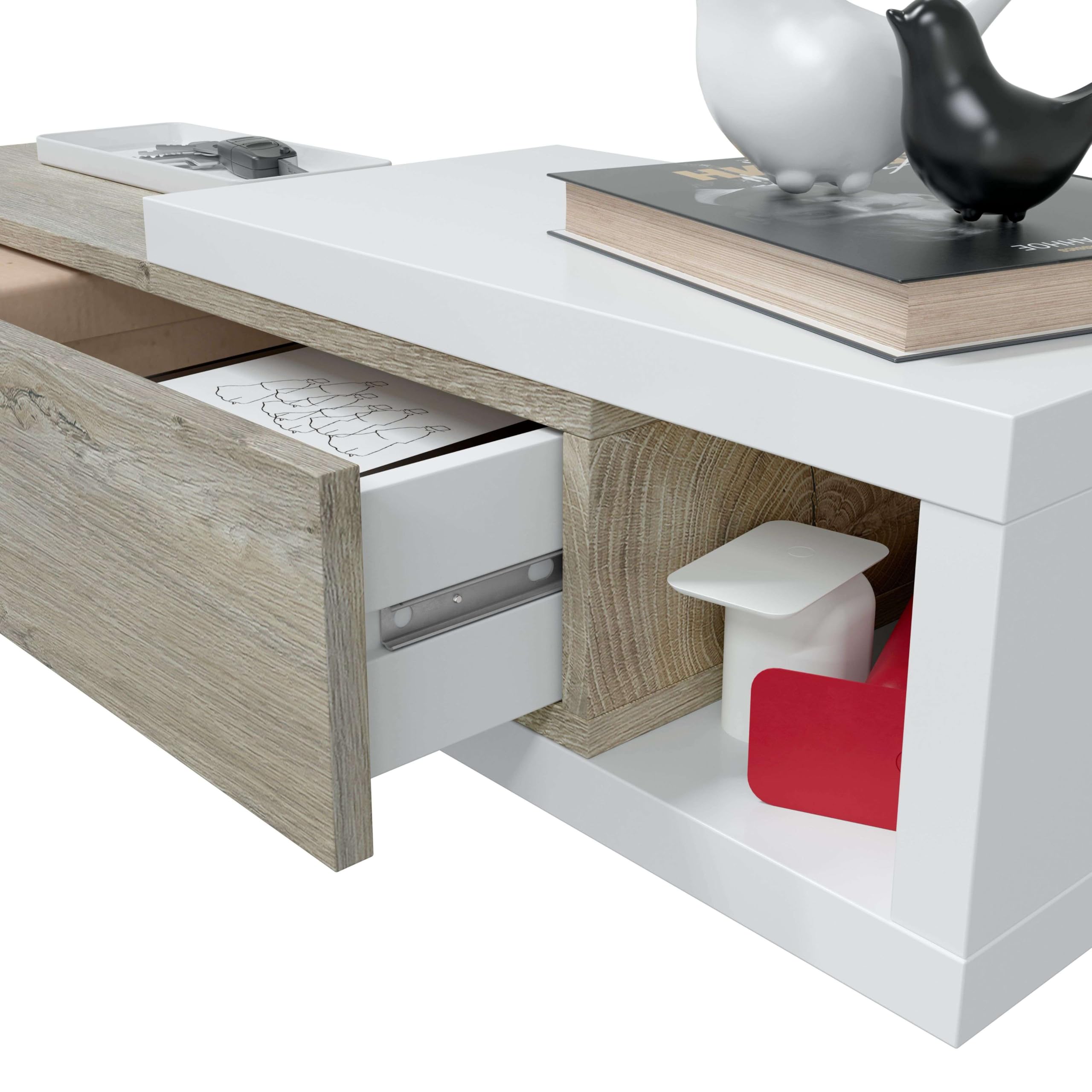 Miroytengo Mueble de Entrada Noon Recibidor con Espejo Estilo Multifuncional en Color Blanco Artik y Roble Alaska 95 cm