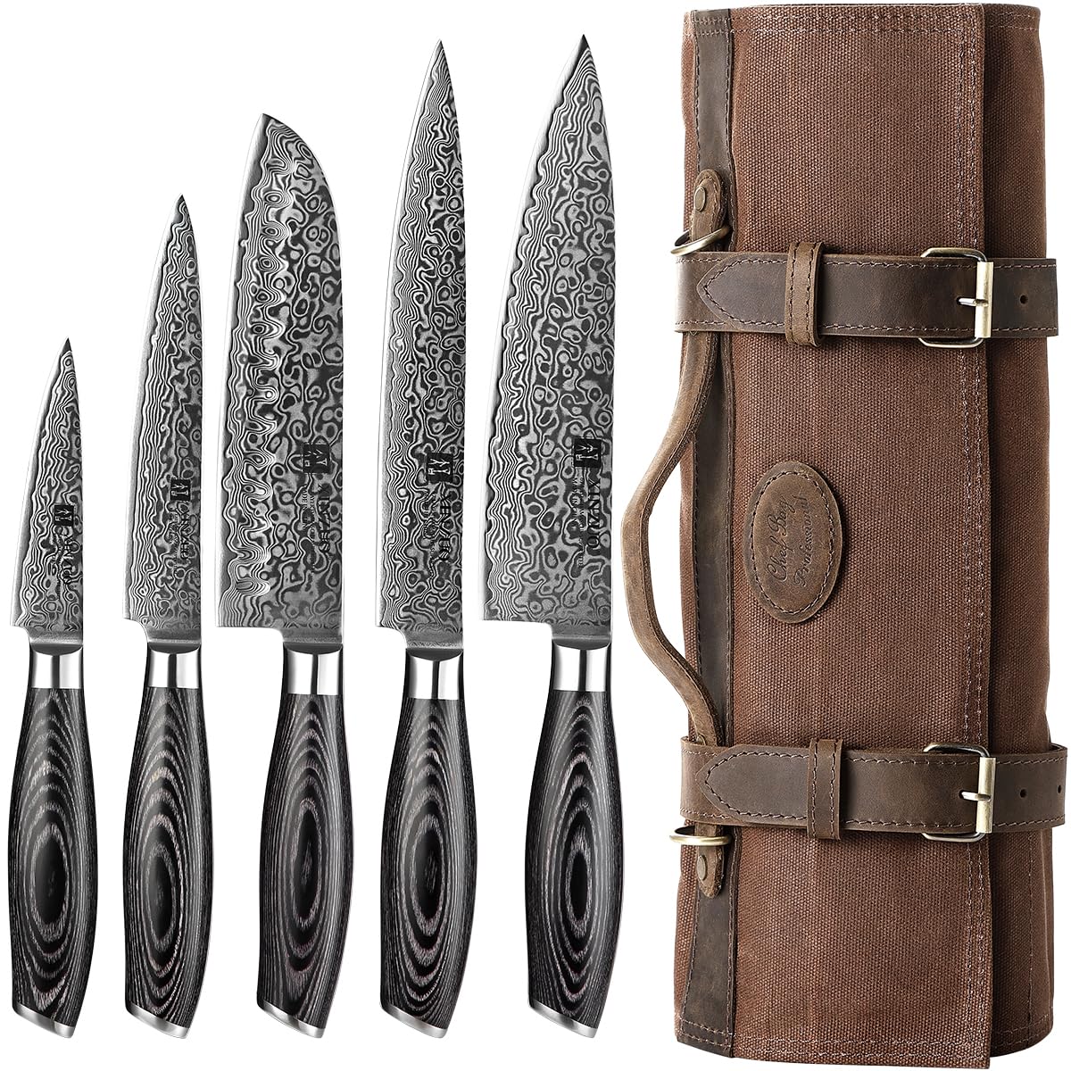 Set couteaux de cuisine Damas XINZUO marron, le cadeau idéal pour chef