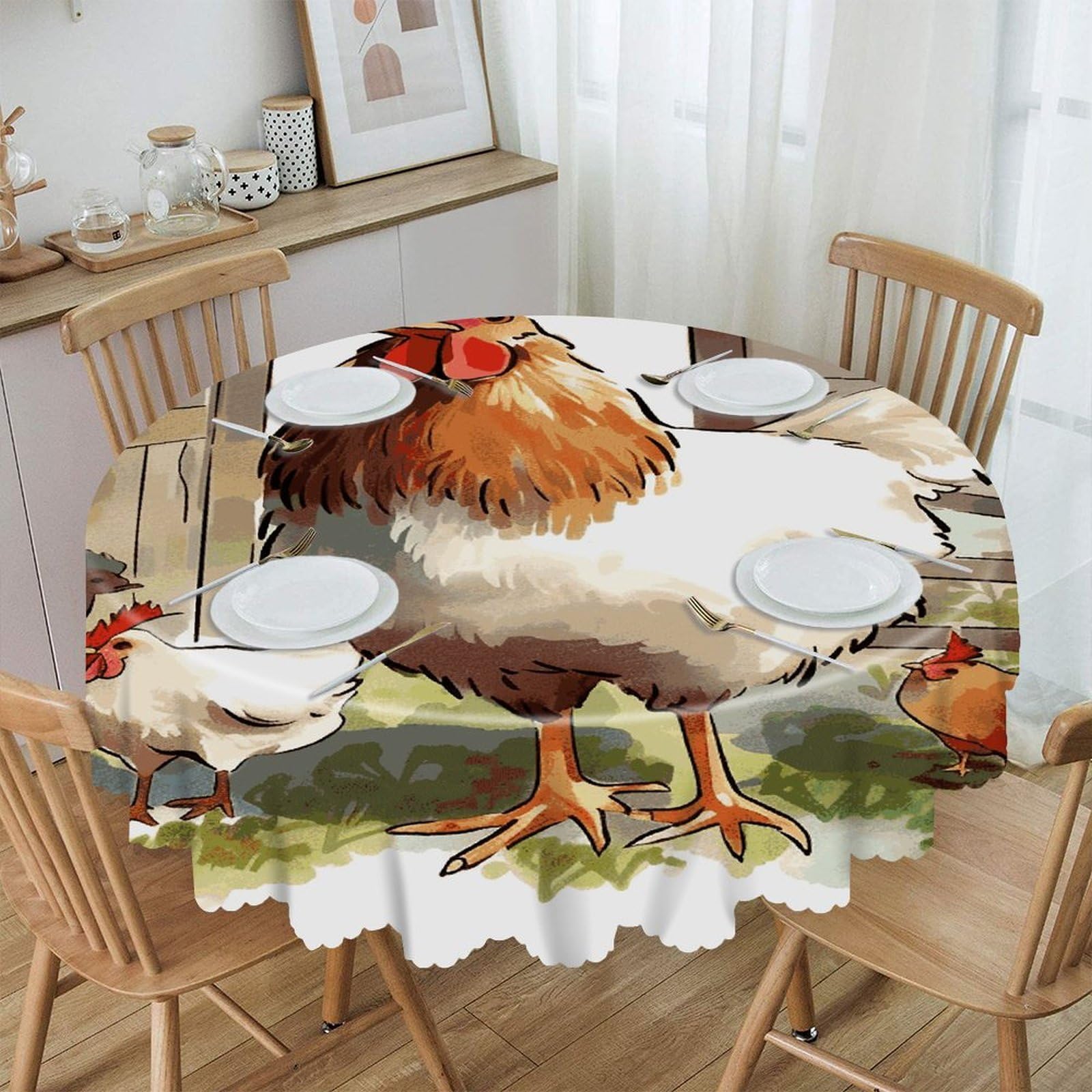 JTREHY Farm Animals Round Tablecloth 60 Inch Water Resistant Spill Proof Washable Polyester Table Cloth Wipeable Washable Table Cover for Buffet Tables Holiday Party Dinner