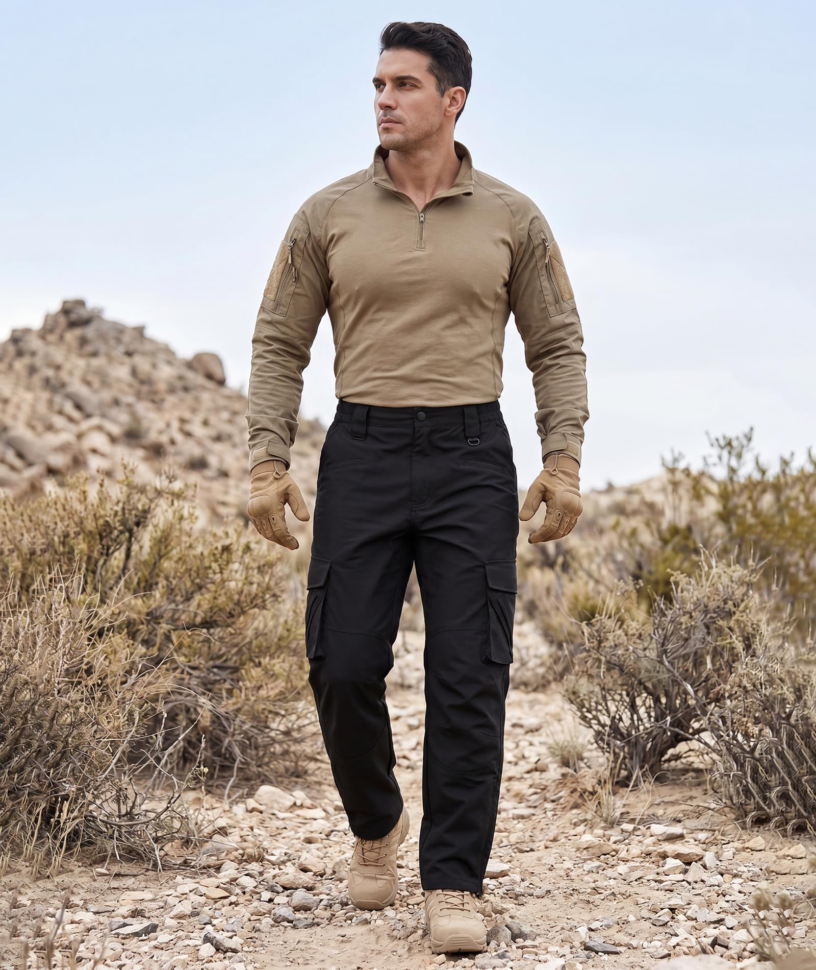 ZITY Pantalones de Trabajo para Hombre, Pantalones tácticos Cargo Senderismo con Cintura elástica montañismo para Exteriores con múltiples Bolsillos