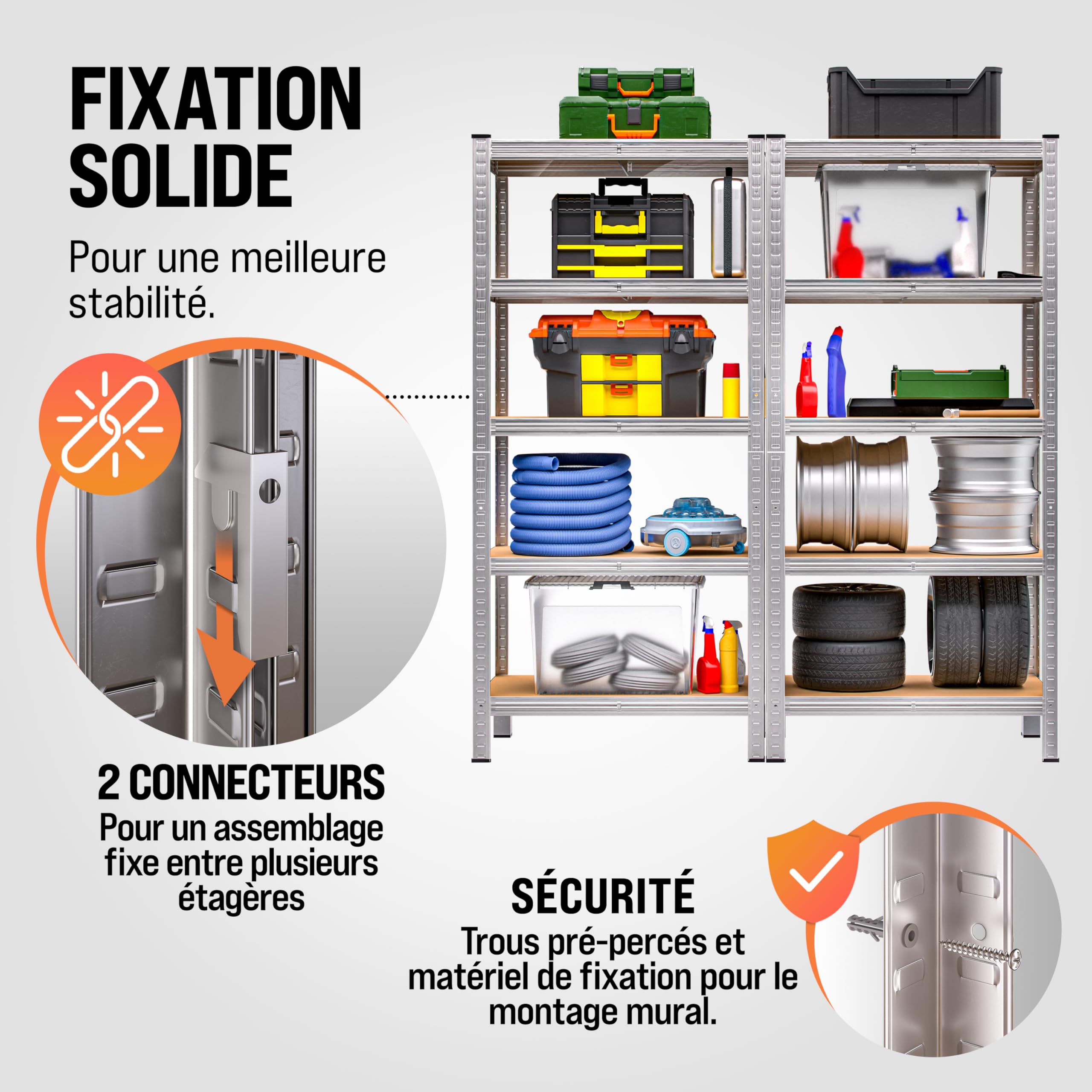 Monzana 2X Étagères Charge Lourde 5 Niveaux 180x90x40cm Étagère métallique modulable Max 875kg Rangement Garage Atelier