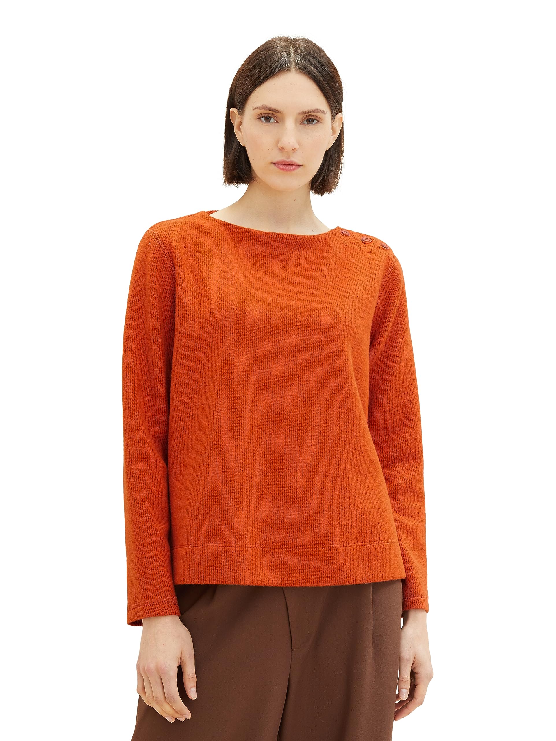 TOM TAILOR Women's Button Down Sweatshirt, 32403 - Gold Flame Orange Melange, XL