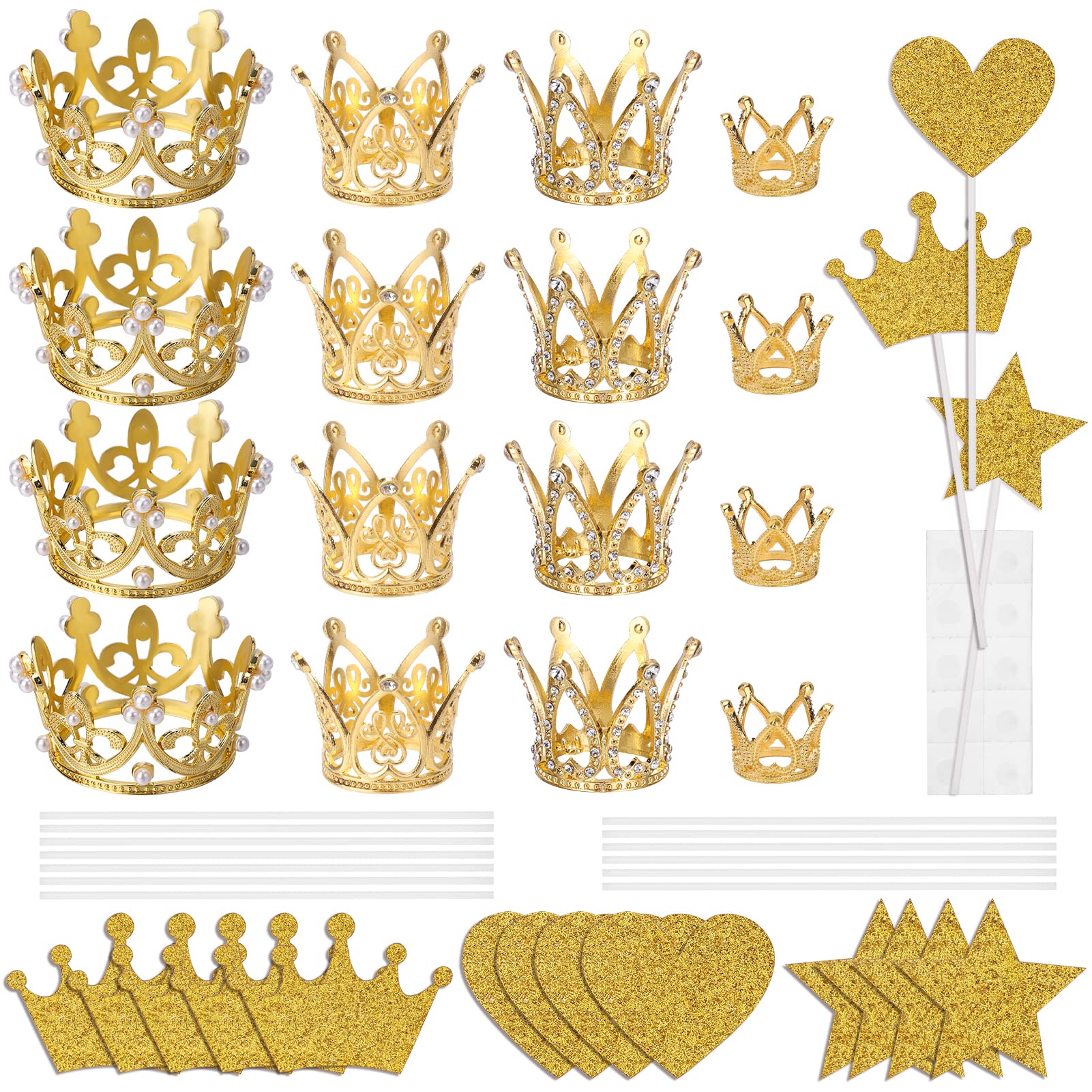 Ayfjovs 32 Pcs 7 styles Crown Cake Topper Set 
