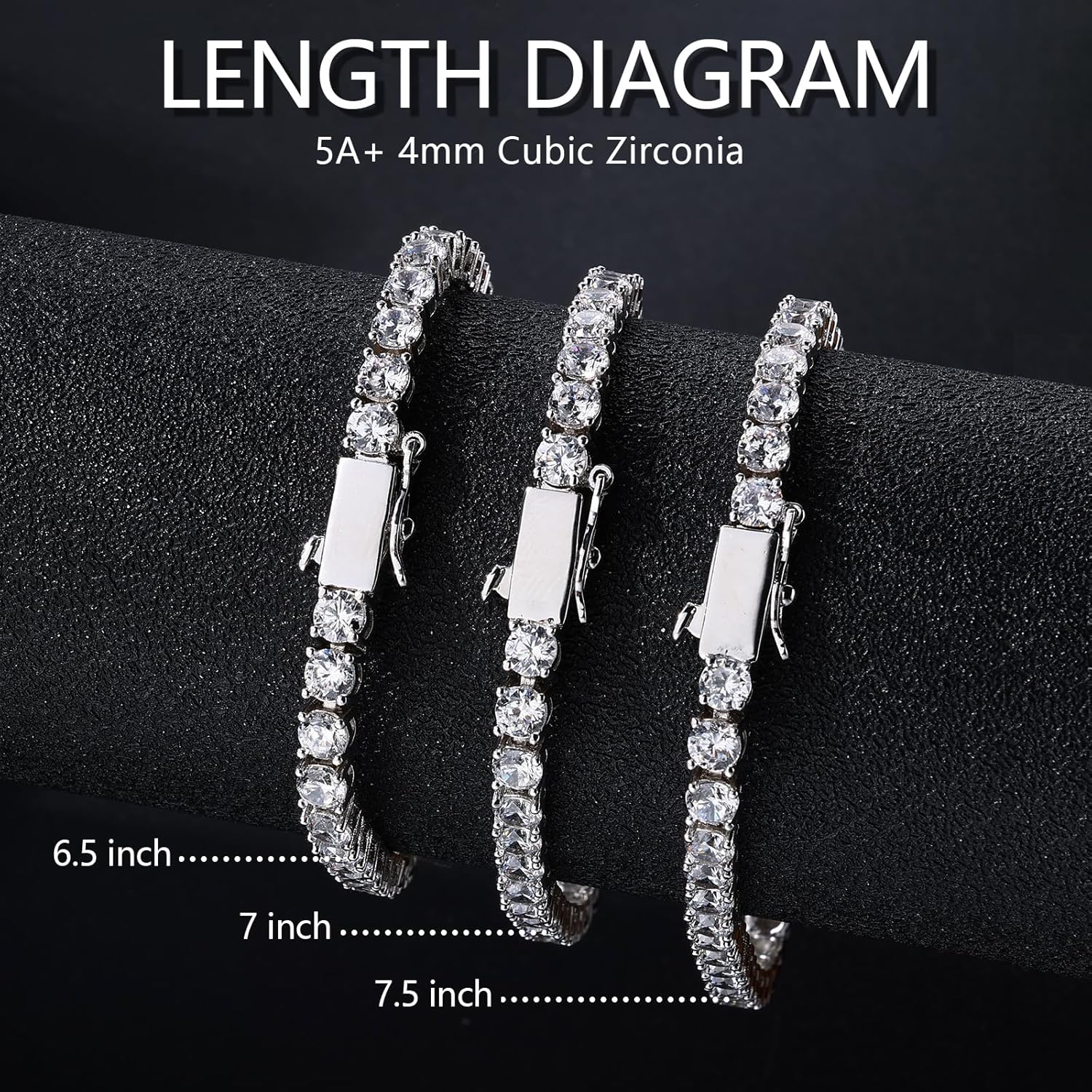 BREN 14K Gold/White Gold Plated Cubic Zirconia Tennis Bracelet for Women, 3/4 mm CZ Bracelets, Dainty Charms Jewelry Gift, Size 6.5-7.5 Inch - Image 5