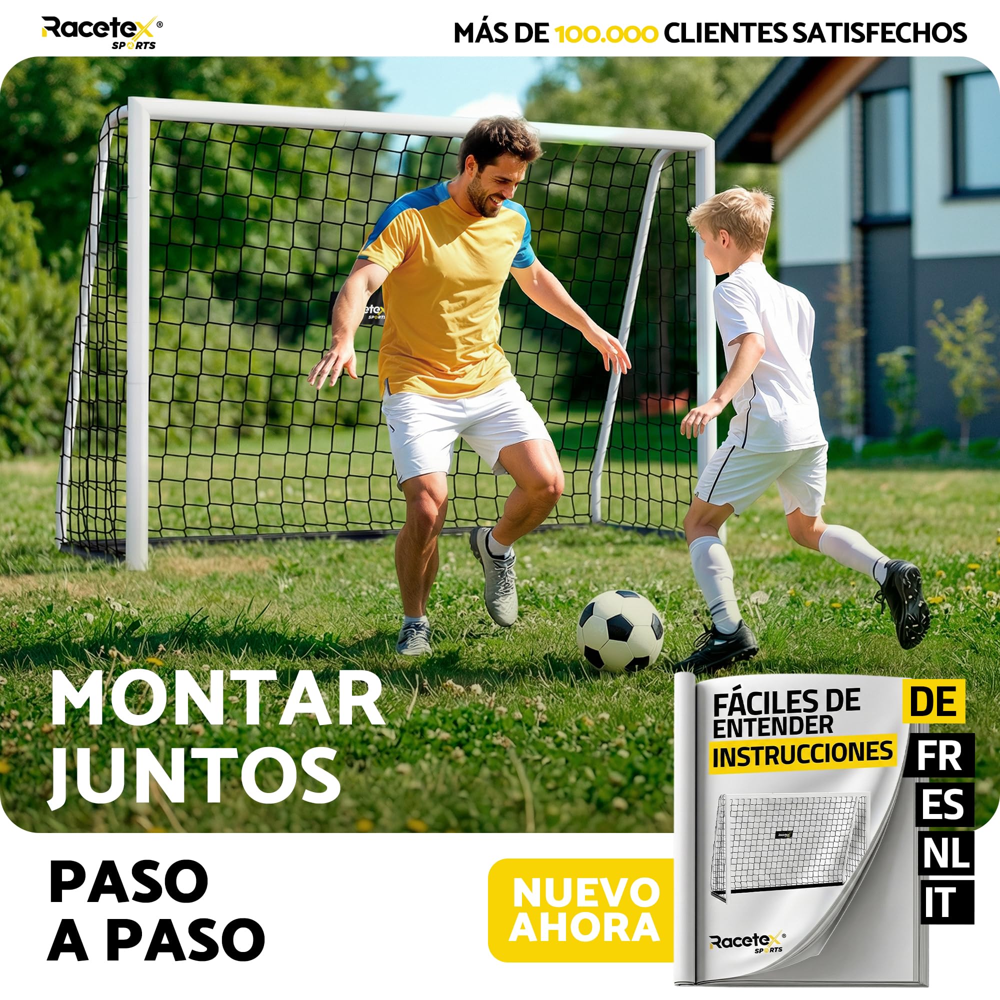 Portería de fútbol Racetex para jardín con marco de acero estable y anclaje de acero inoxidable