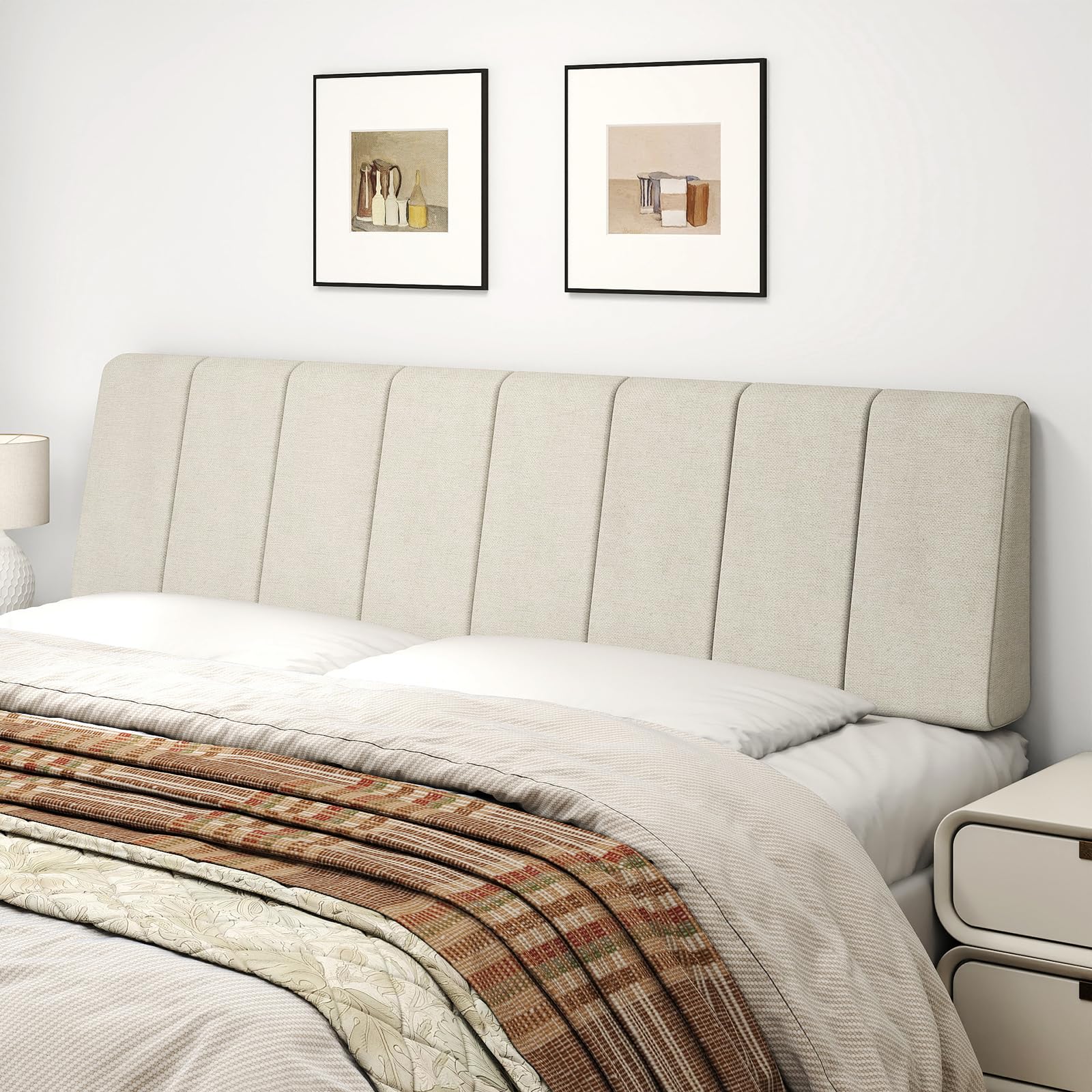 Photo 1 of Liiwepo King Size Headboard Only-No Assembly, Upholstered Headboard King Size Linen Fabric Modern Style Headboards Extra-Thick, Beige