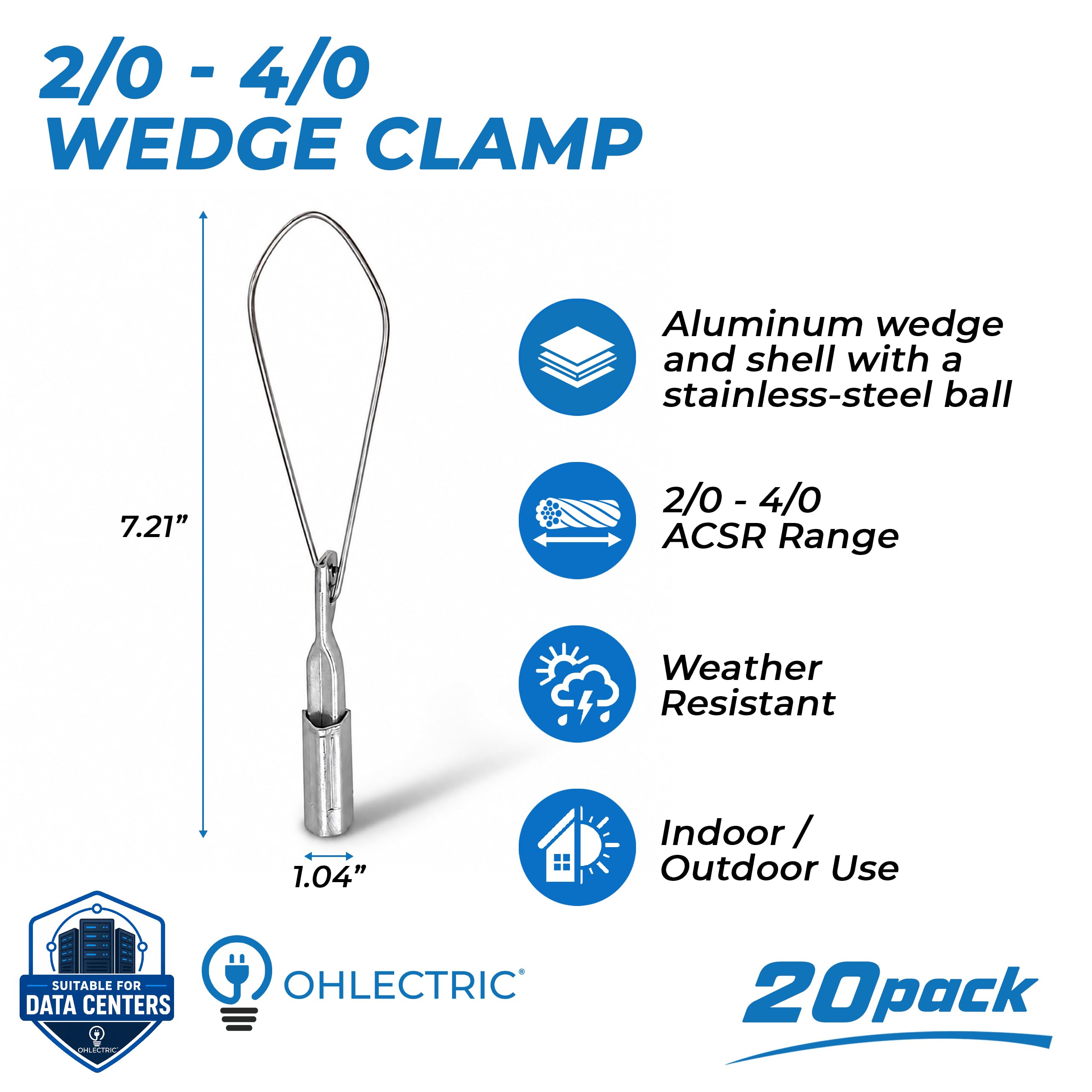 Aluminum Wedge Clamps - 20 Pack for Cable Management -2 Aluminum Wedge Clamps - 20 Pack for Cable Management -2