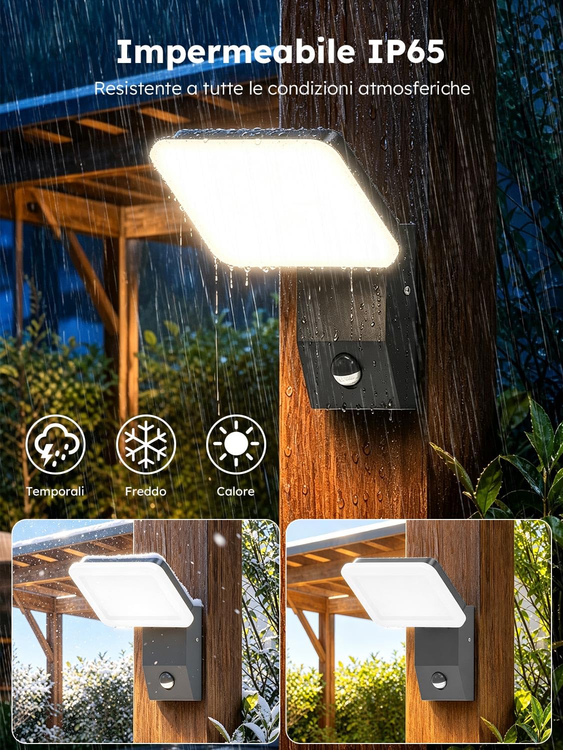 Applique da Esterno LED con Sensore di Movimento 32W 2 Pezzi,3000K/4000K/6500K Lampada Parete Esterno,3200LM LED Luce Esterna con Telecomando & Panel Rotazione,Applique per Veranda,Garage,Terrazzo