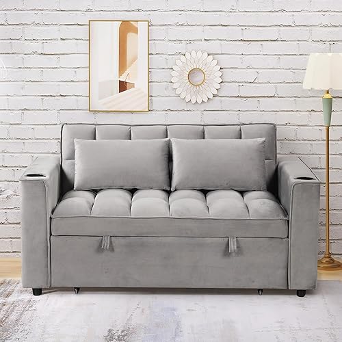 Miniatura 3 de Sofá cama 3 en 1, moderno sofá biplaza tapizado con respaldo reclinable, sofá biplaza convertible con sofá biplaza convertible, gris con 2