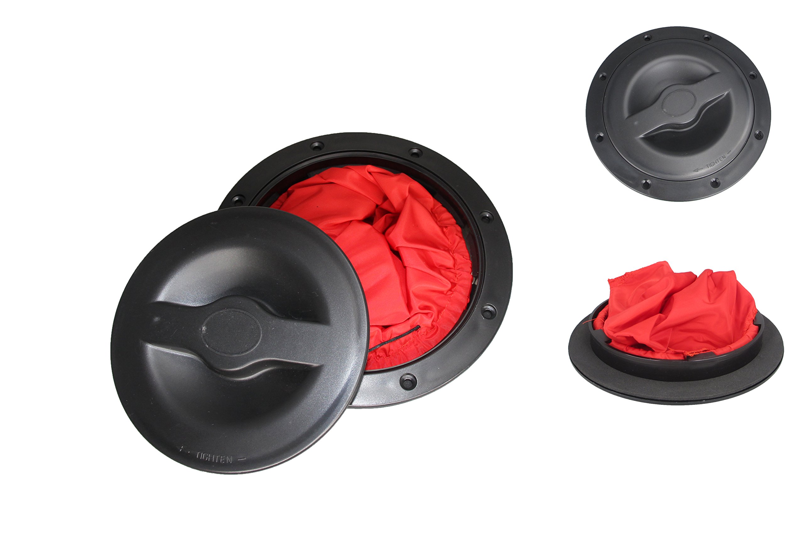 Pactrade MarineBoat Kayak Canoe Fishing Rigging Sailing Heavy Duty Black Plastic 6'' Twist-N-Lock Waterproof Deck Plate Hatch Cover w/Storage Bag