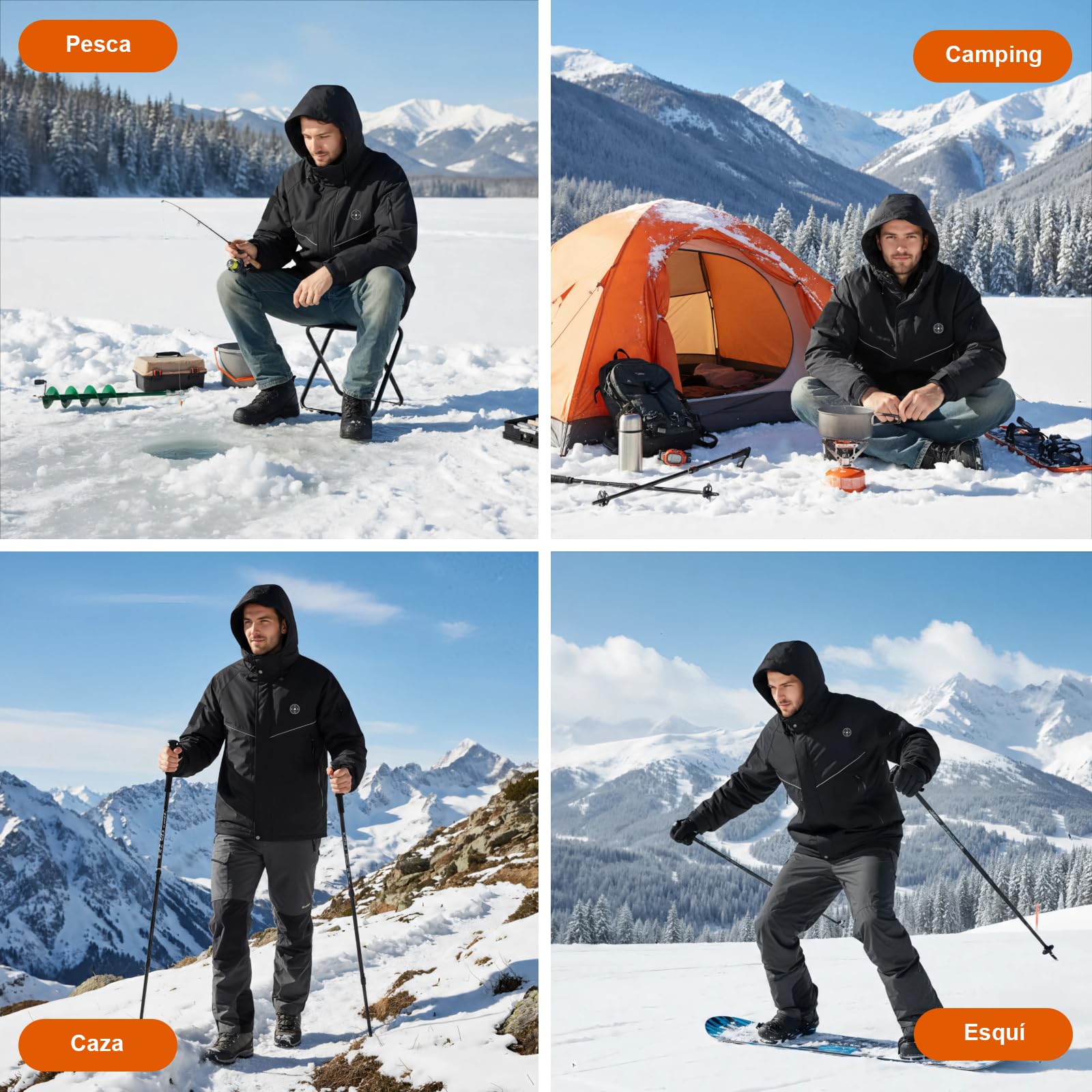 Chaqueta Calefactable Hombre con Forro Polar y Brazalete, Batería 20000mAh 7.4V, 6 Zonas de Calefacción y 3 Niveles de Temperatura, Chaqueta Impermeable e Impermeable de Invierno para Esquí