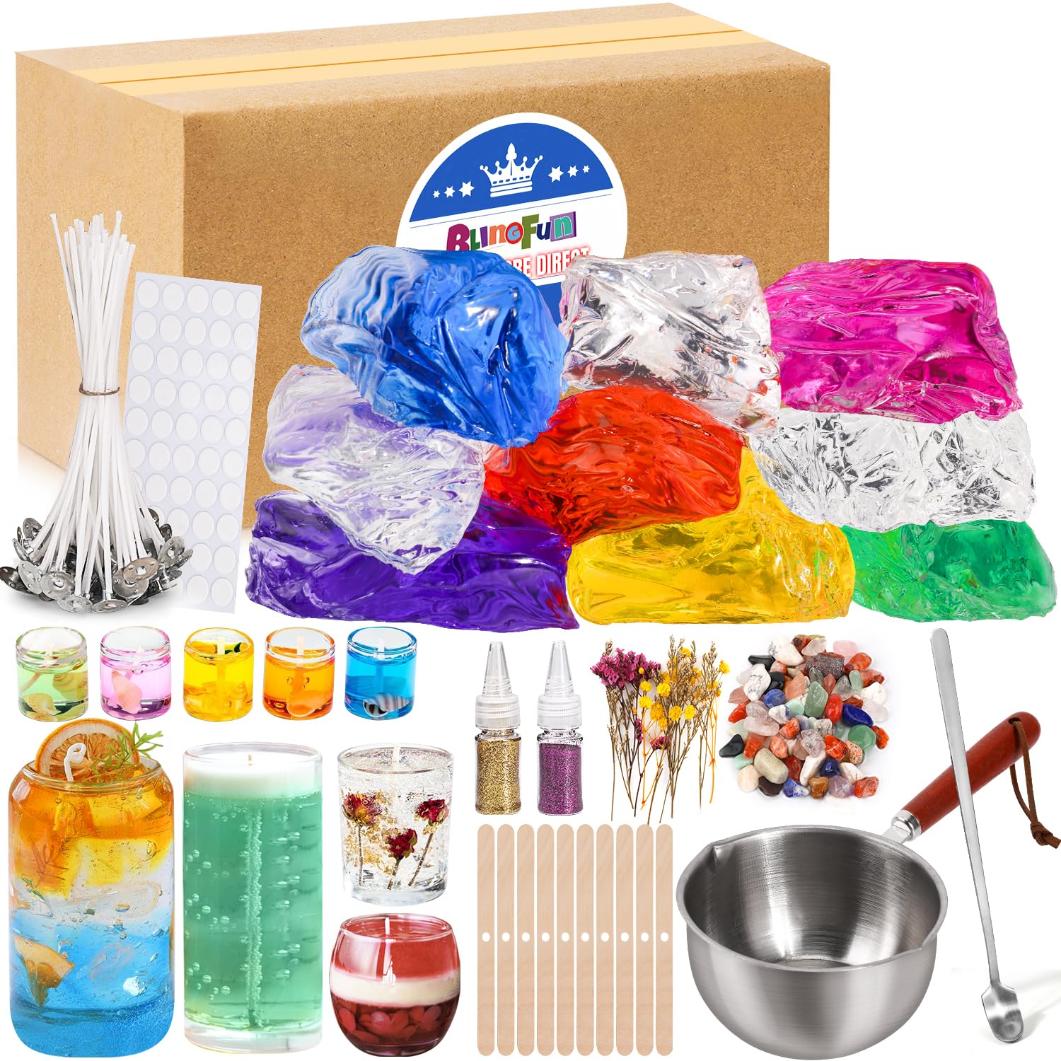Jelly Candle Making Kit,9pcs Gel Wax -7 Colors Candle Making kit?Includes Wax Wicks Wick Stickers?Wooden Wick Holders and More?DIY Starter Candle Making Kit 2.8LB/45oz